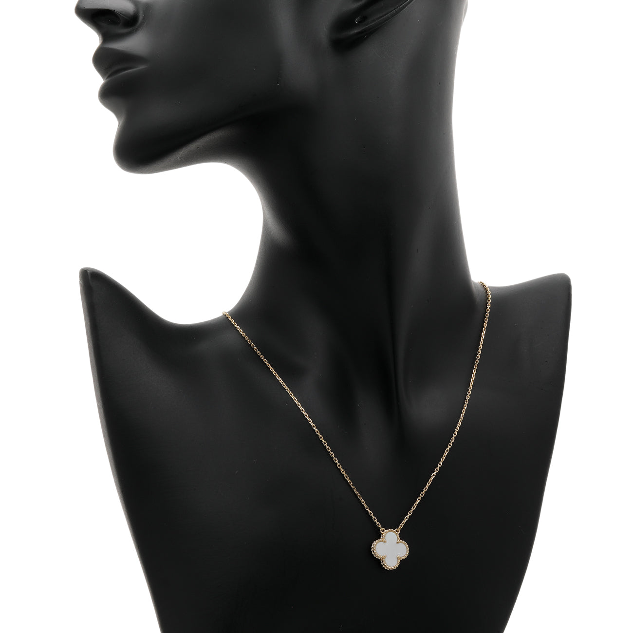Exclusive Van Cleef & Arpels 18K Yellow Gold Mother of Pearl Vintage Alhambra Pendant Necklace — Top View
