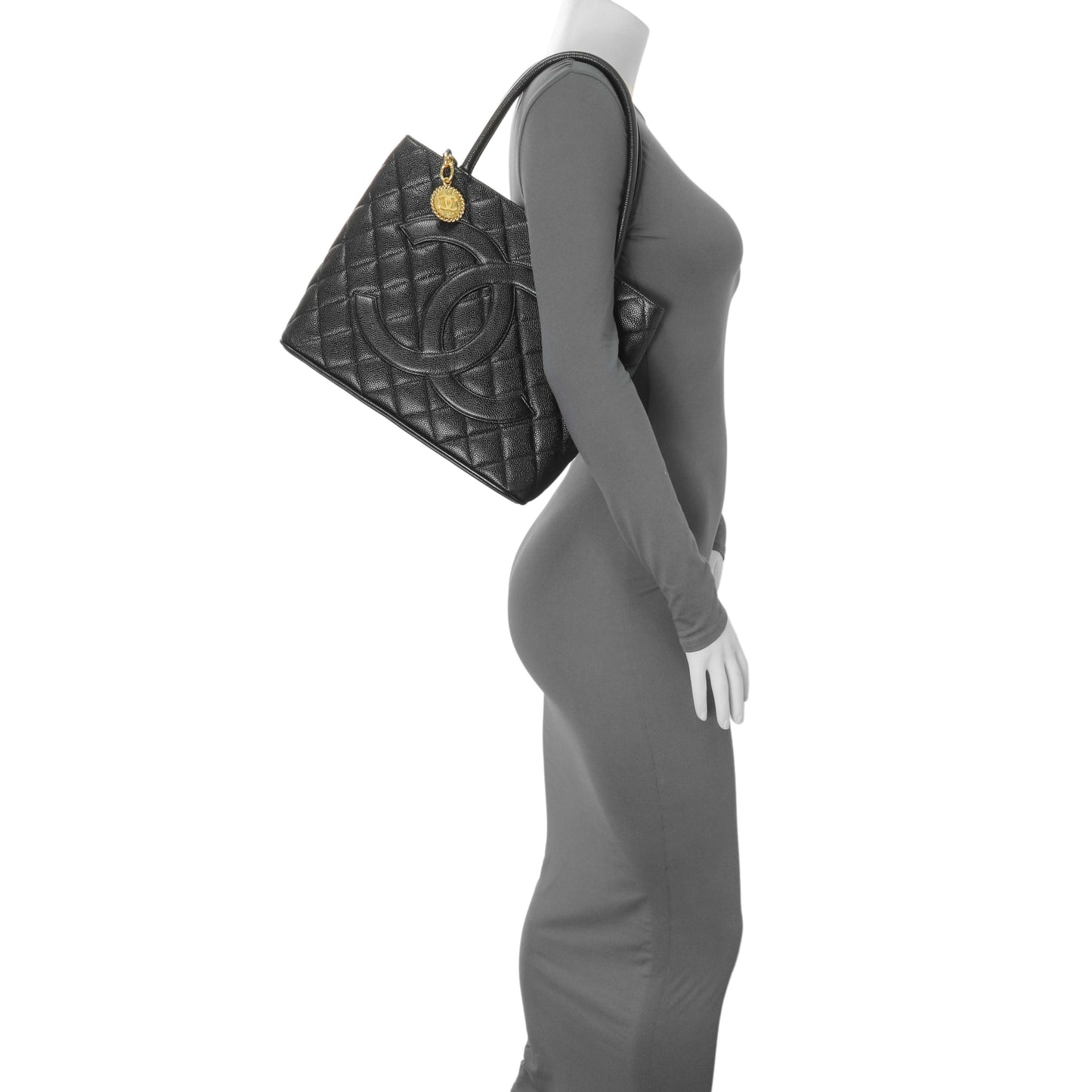 Exclusive Chanel Black Quilted Caviar Medallion Tote — Alternate View 7