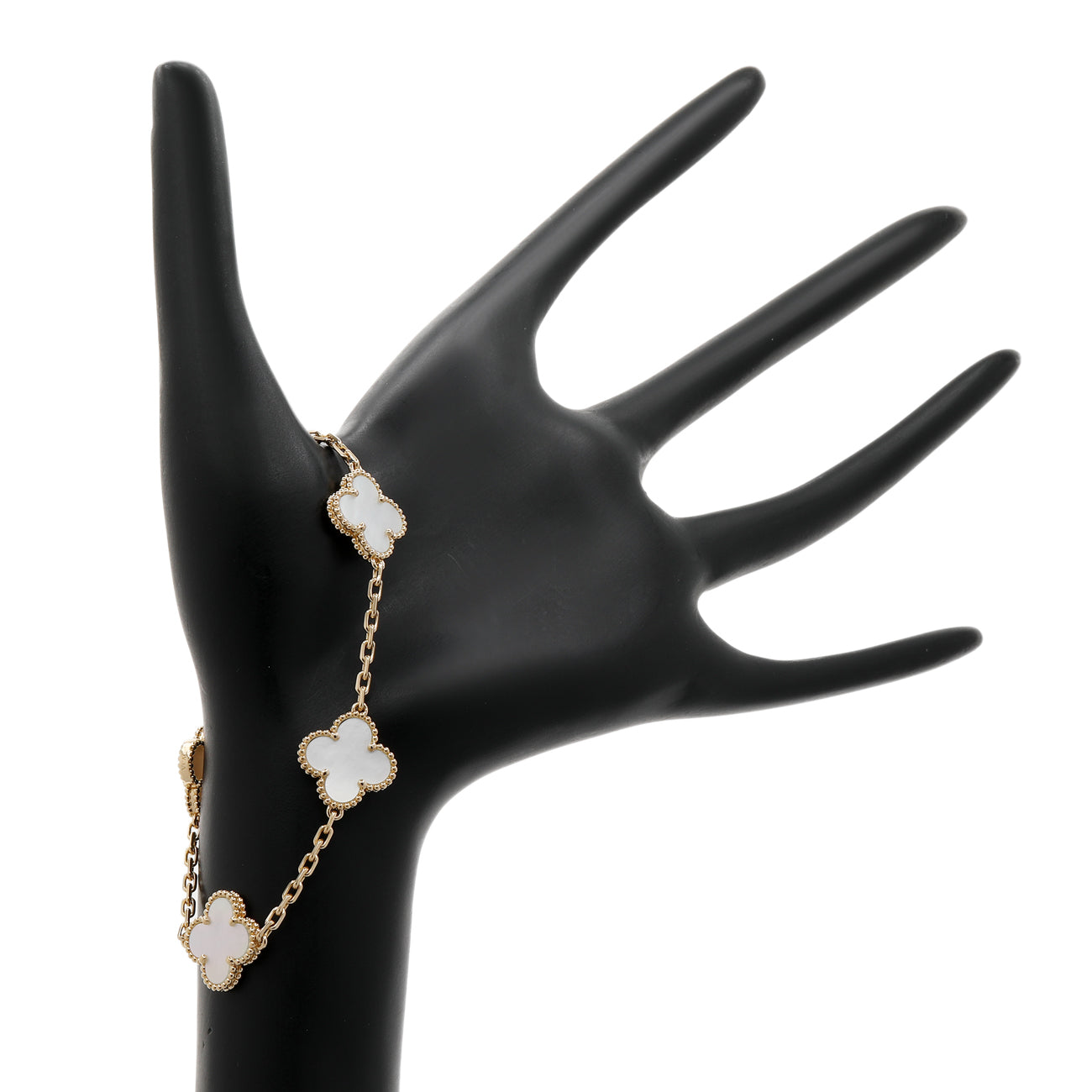 Exclusive Van Cleef & Arpels 18K Yellow Gold Mother of Pearl 5 Motifs Vintage Alhambra Bracelet — Top View