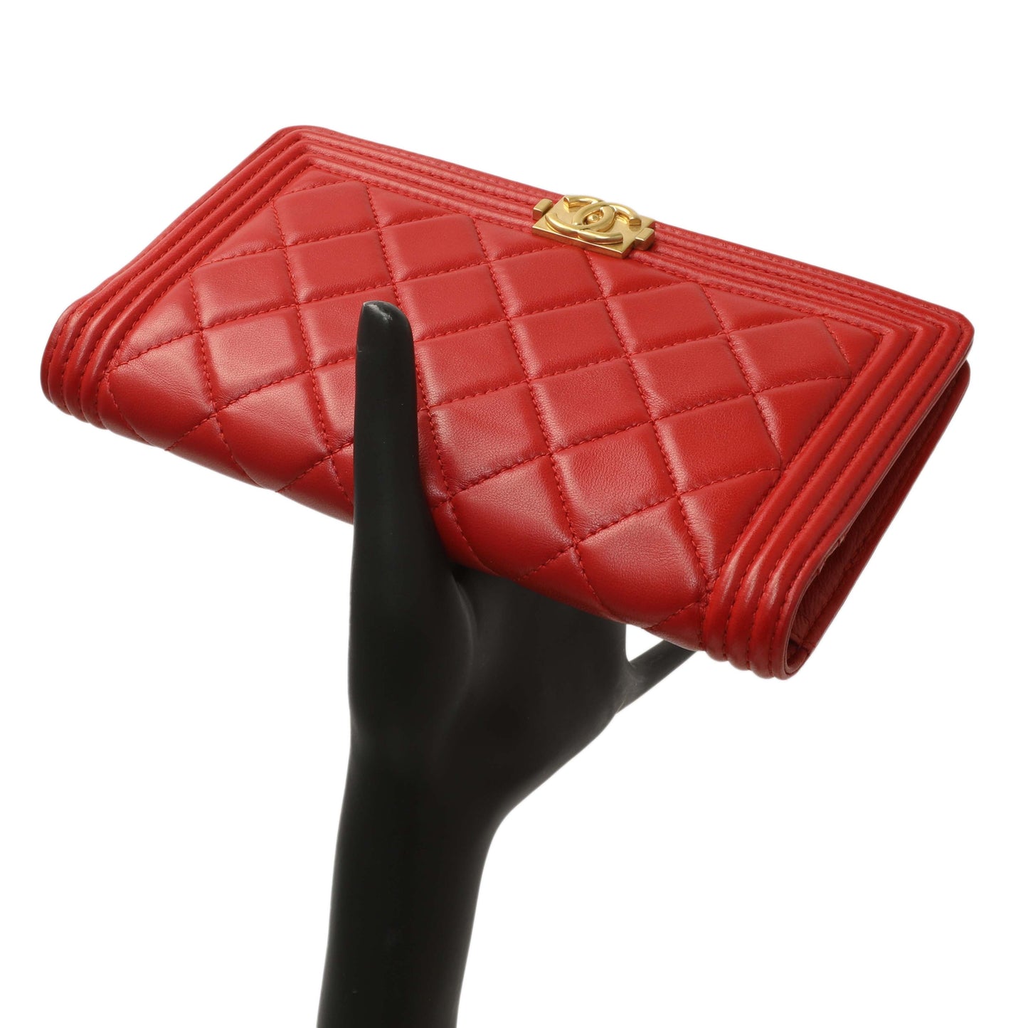 Exclusive Chanel Red Quilted Lambskin Boy Yen Wallet — Alternate View 9