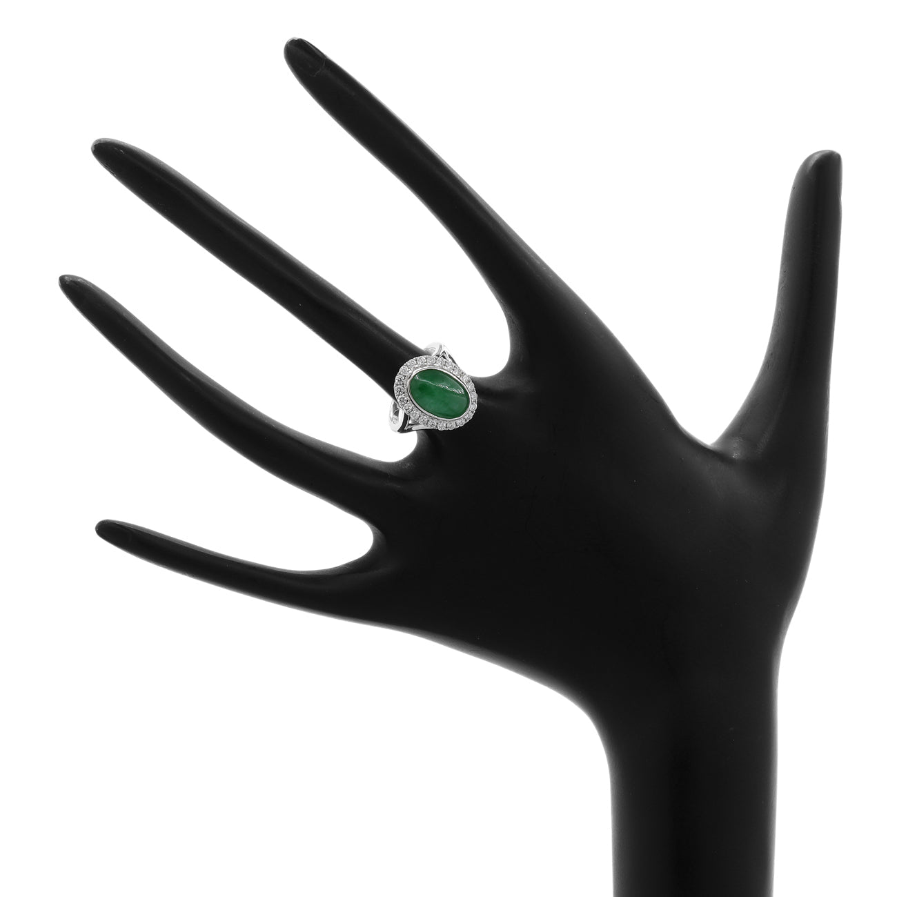 Exclusive 18K White Gold Cabochon Burmese Jadeite Halo Ring — 3.5 — Top View