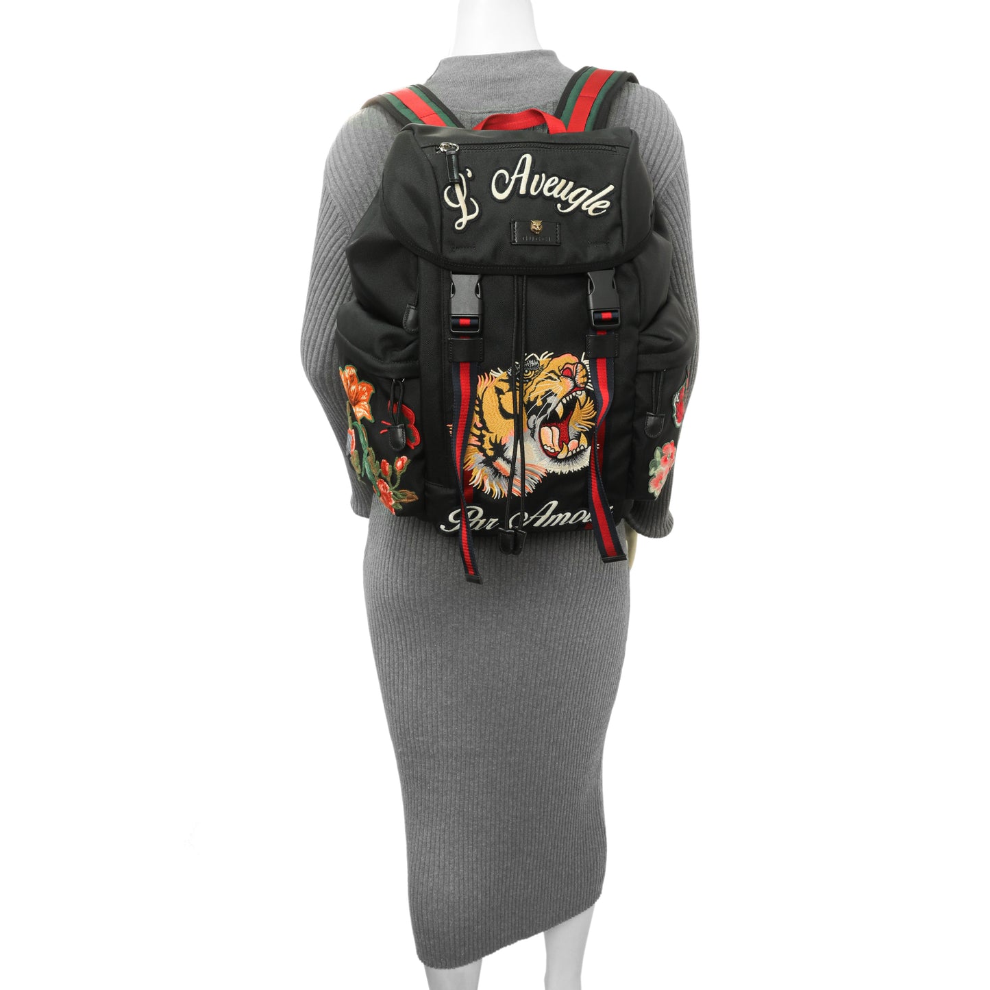 Exclusive Gucci Techno Canvas Web L'Aveugle Par Amour Embroidered Double Buckle Backpack — Alternate View 8