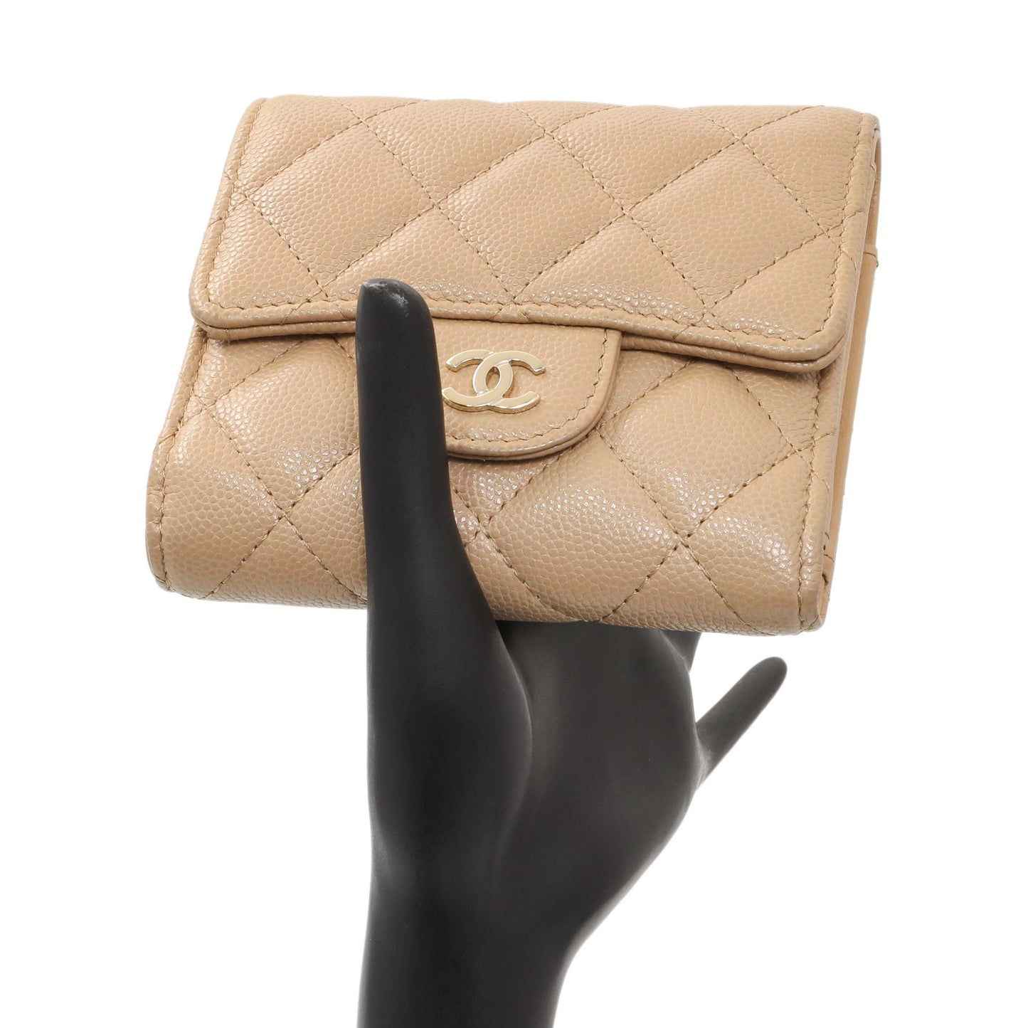 Exclusive Chanel Beige Quilted Caviar Tri-Fold Wallet — Alternate View 11