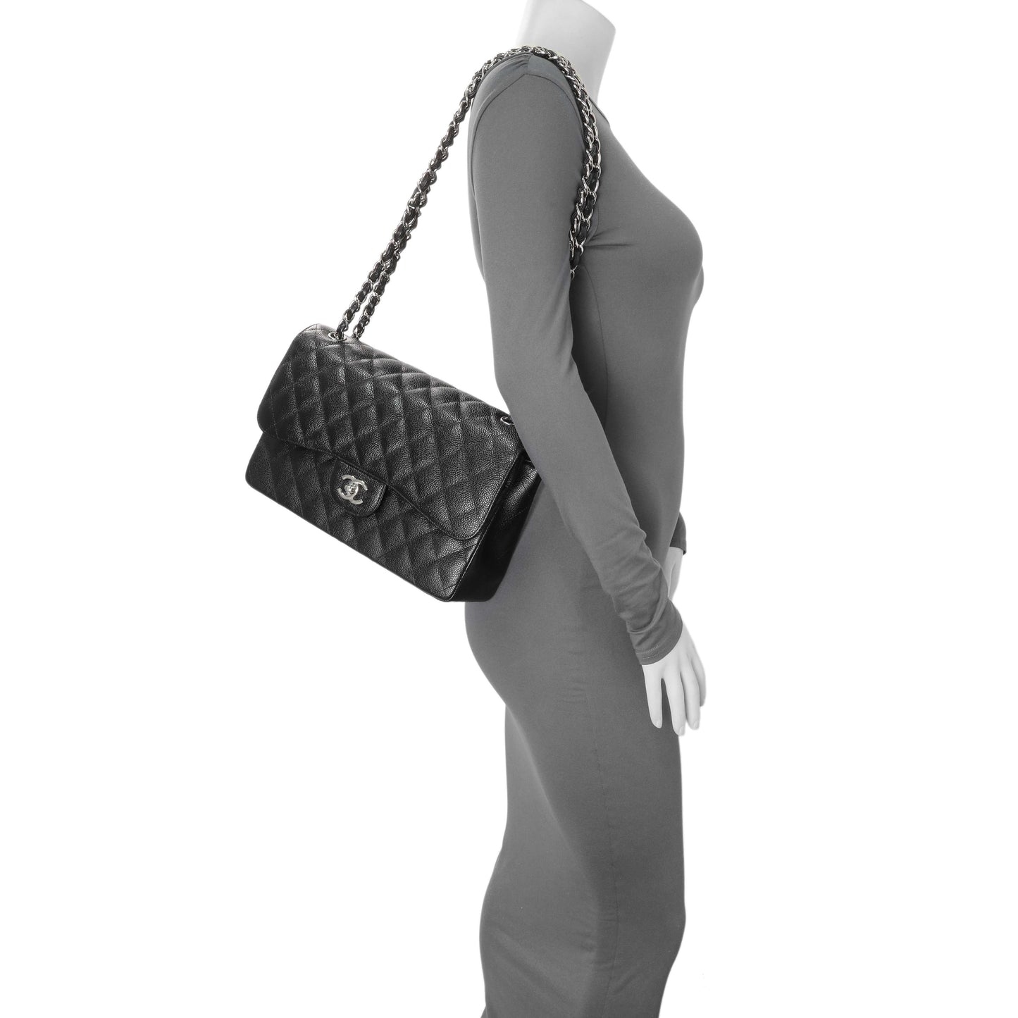 Exclusive Chanel Black Caviar Jumbo Classic Double Flap — Alternate View 7