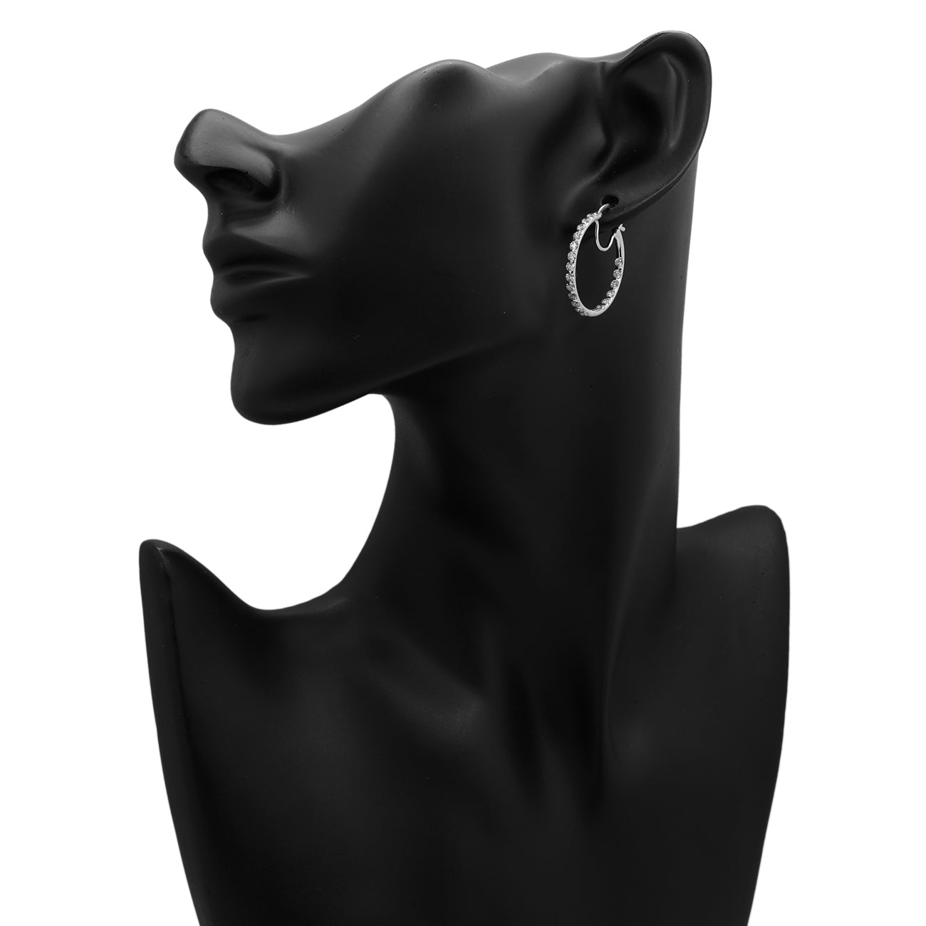 Exclusive 14K White Gold 2.18 Carat Diamond Hoop Earrings — Back View