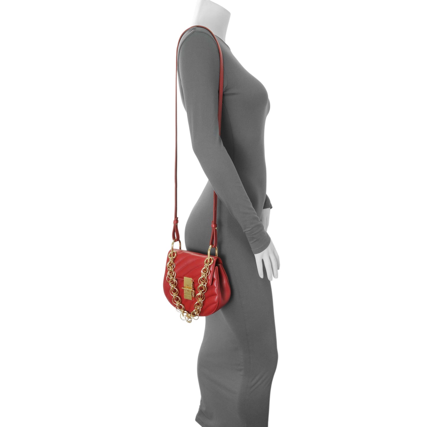 Exclusive Chloe Red Calfskin Quilted Mini Drew Bijou Shoulder Bag — Alternate View 7