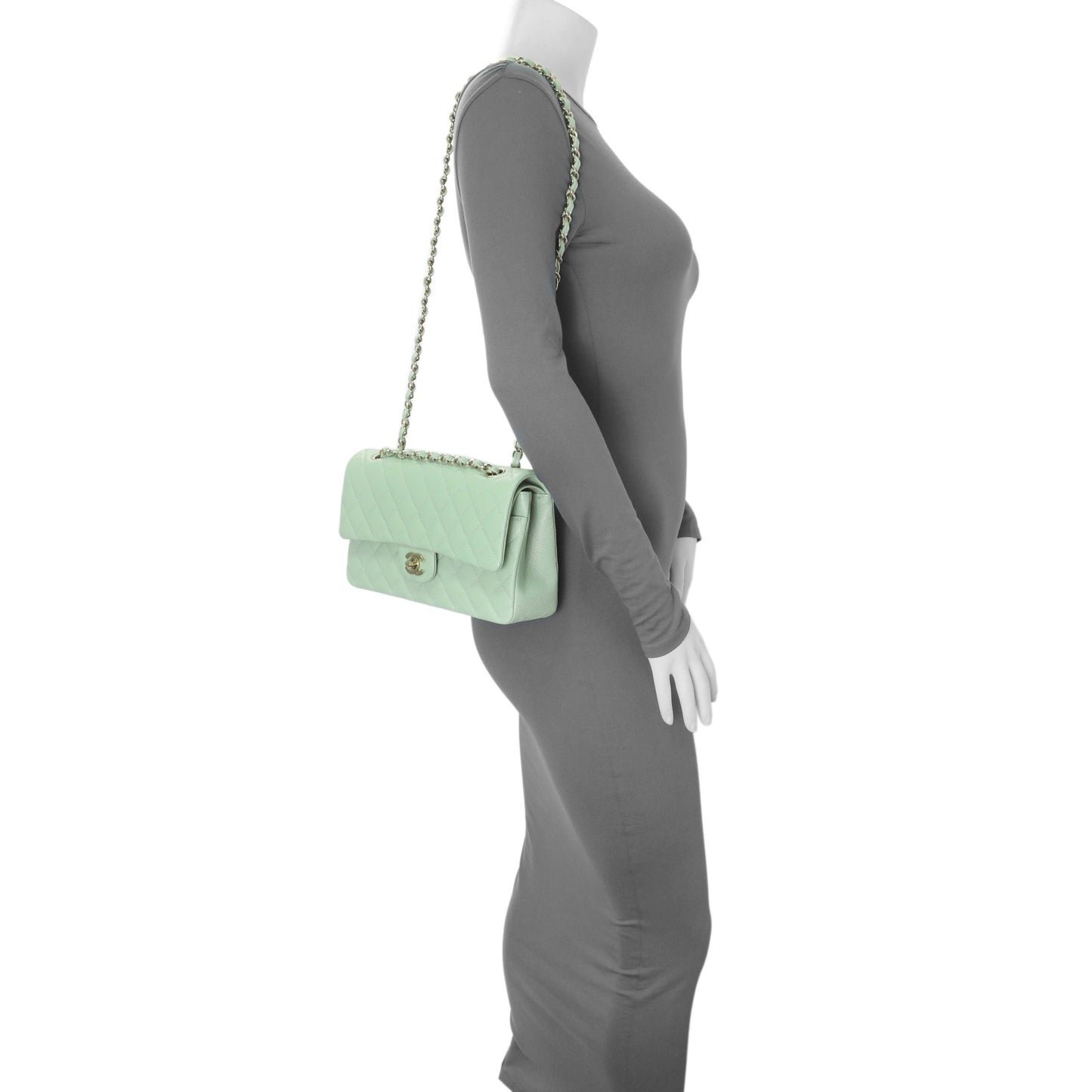 Exclusive Chanel Light Mint Green Caviar Medium Classic Double Flap — Alternate View 7