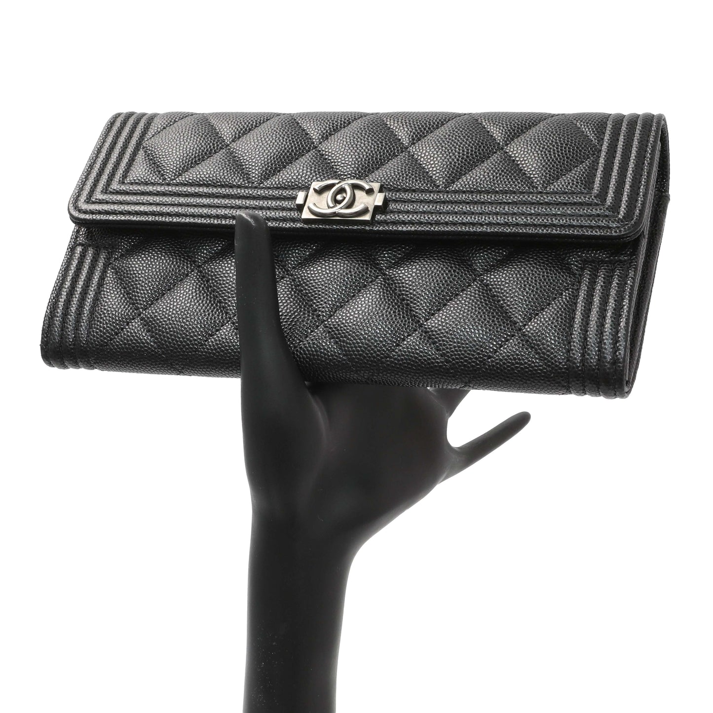 Exclusive Chanel Black Quilted Caviar Large Boy Gusset Flap Wallet — Alternate View 12