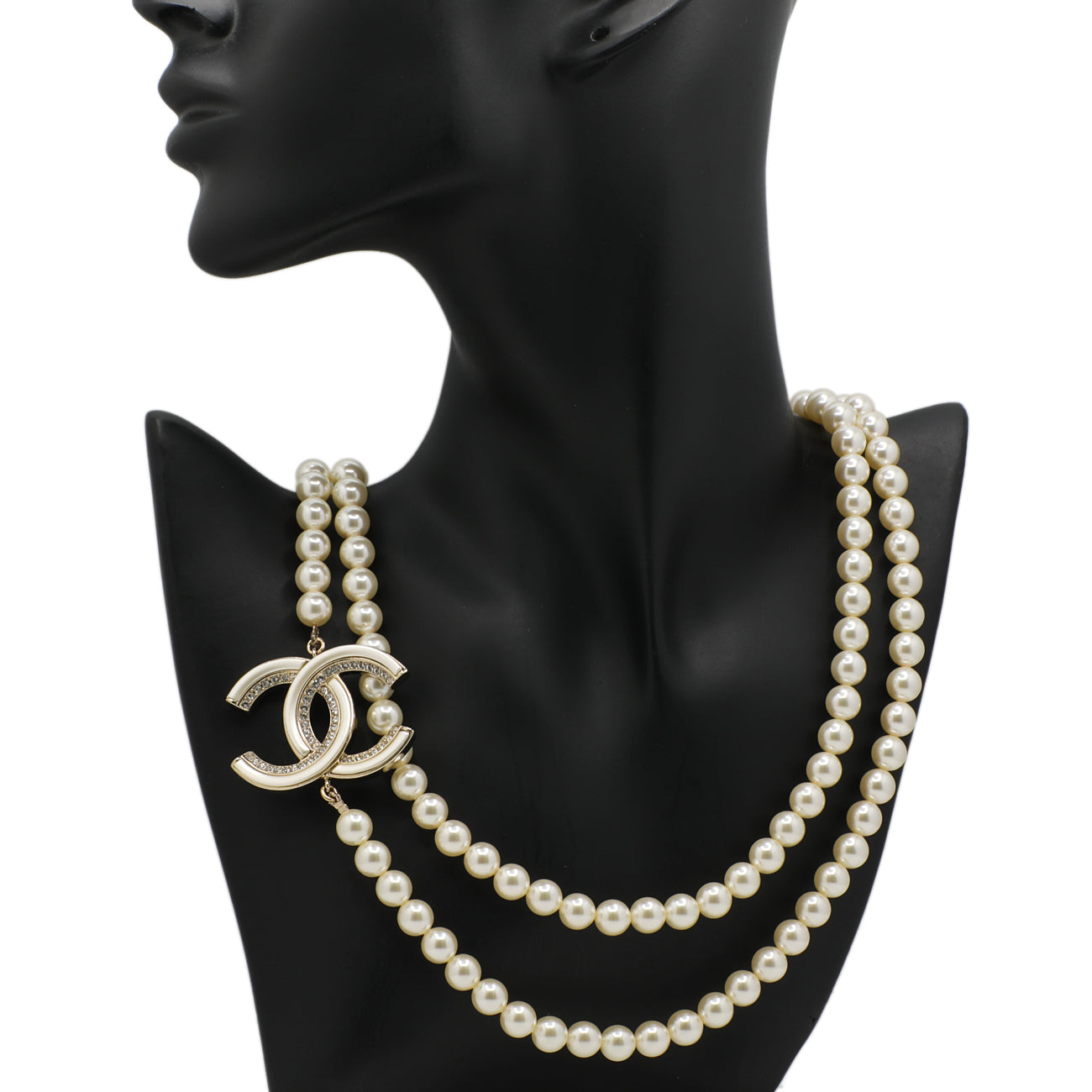Exclusive Chanel Pearl Crystal CC Long Necklace — Back View