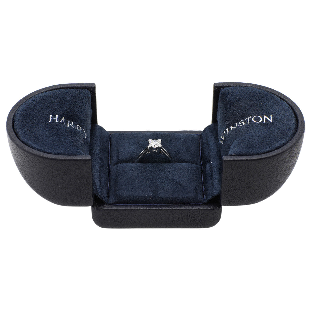 Exclusive Harry Winston Platinum HW Logo Diamond Engagement Ring — Detail View