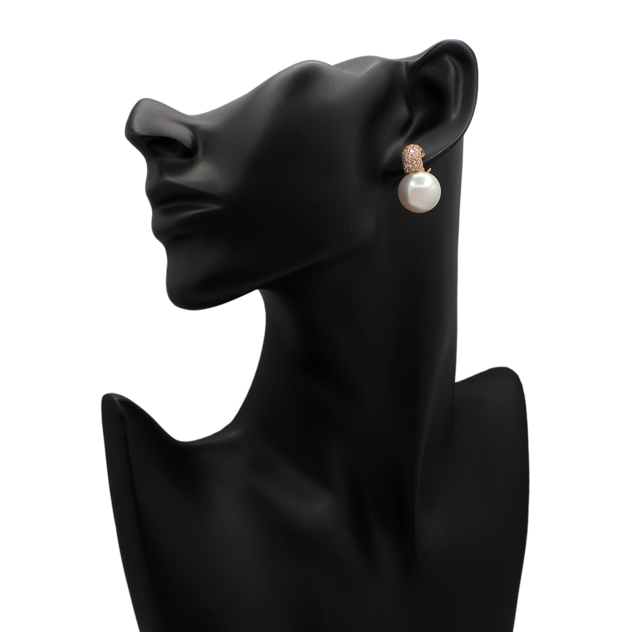 Exclusive Mikimoto 18K Rose Gold South Sea Pearl Pink Diamond Earrings — Back View