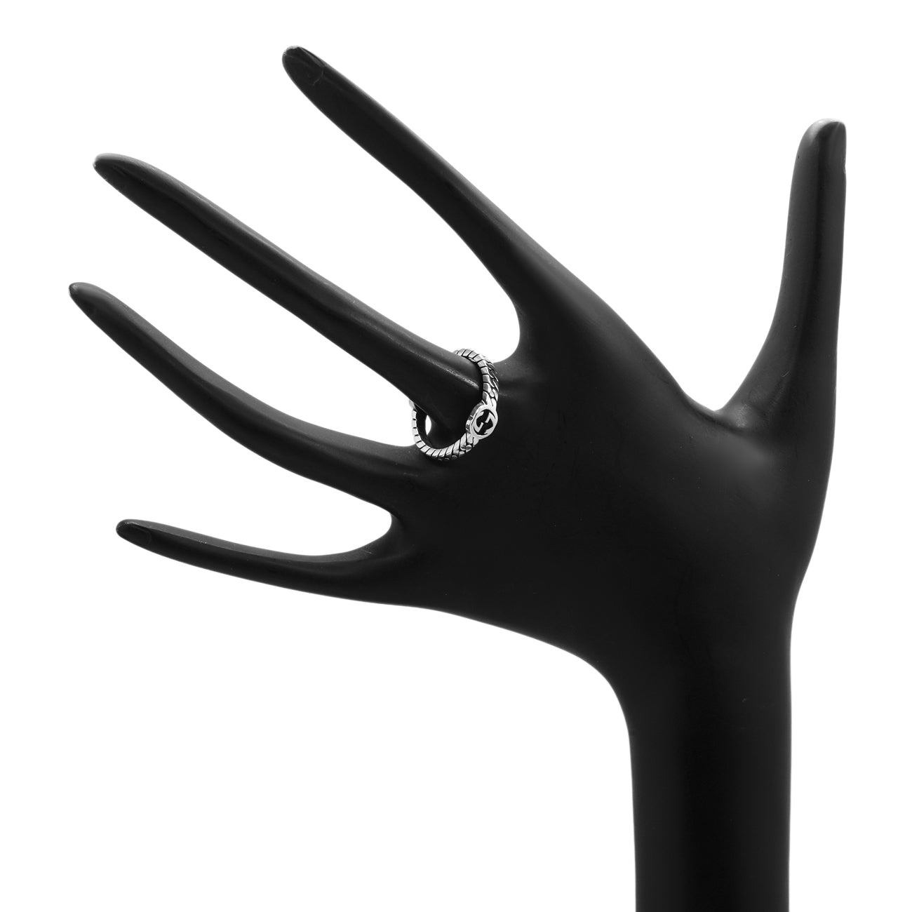 Exclusive Gucci Sterling Silver Enamel Interlocking G Chain Ring — Back View