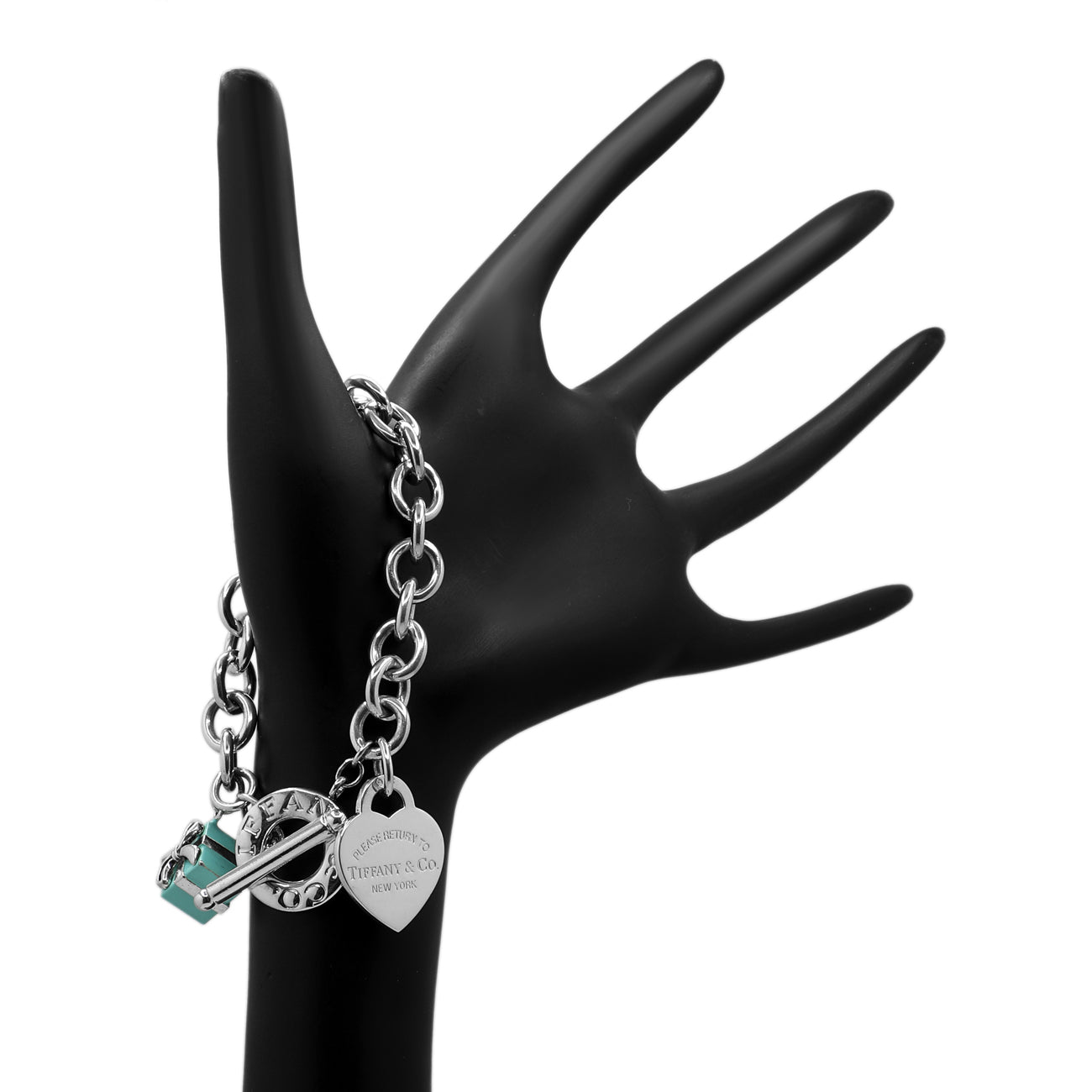 Exclusive Tiffany & Co. Sterling Silver Heart Tag Toggle Bracelet w/ Charm — Back View