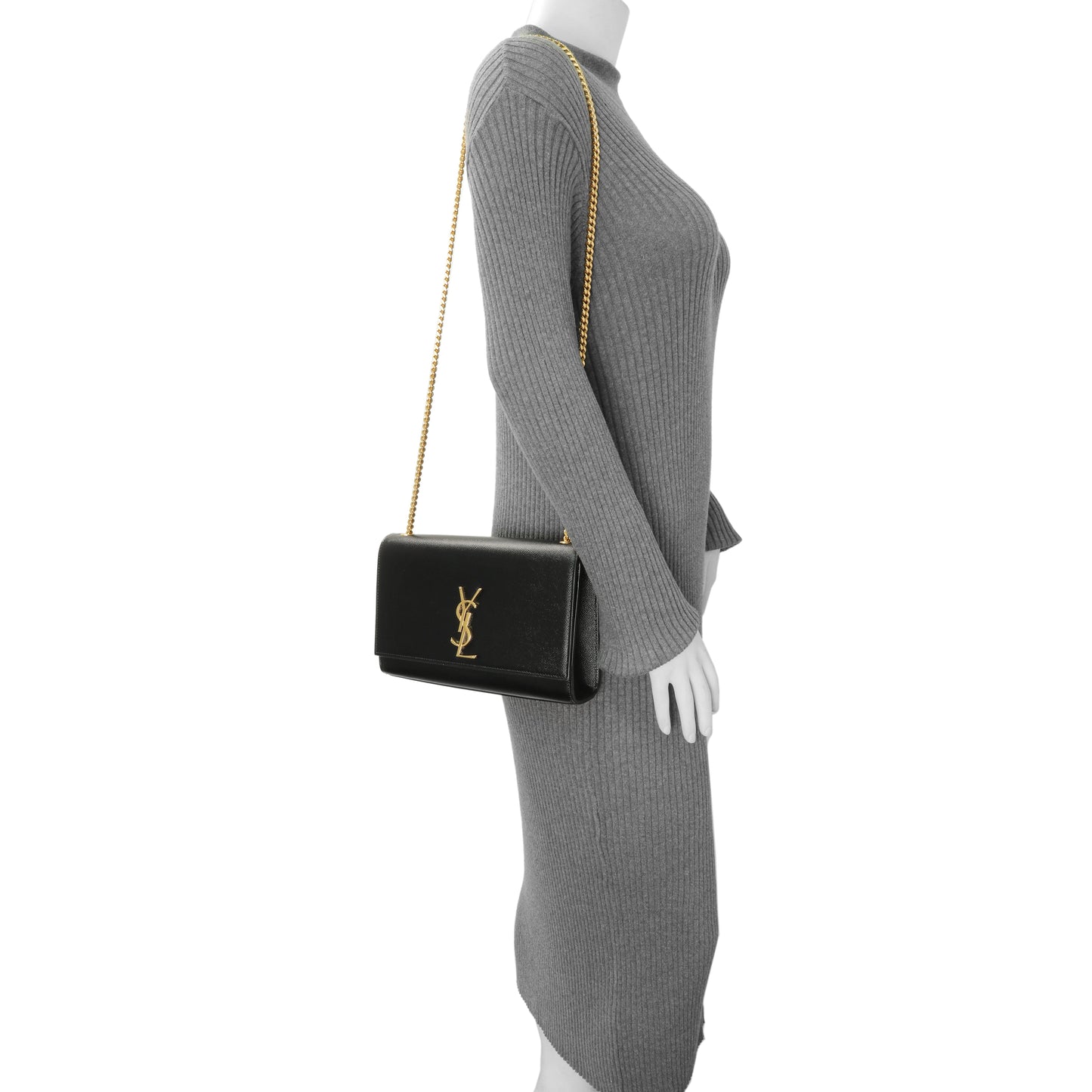 Exclusive Saint Laurent Black Grain De Poudre Medium Monogram Kate Satchel — Alternate View 7