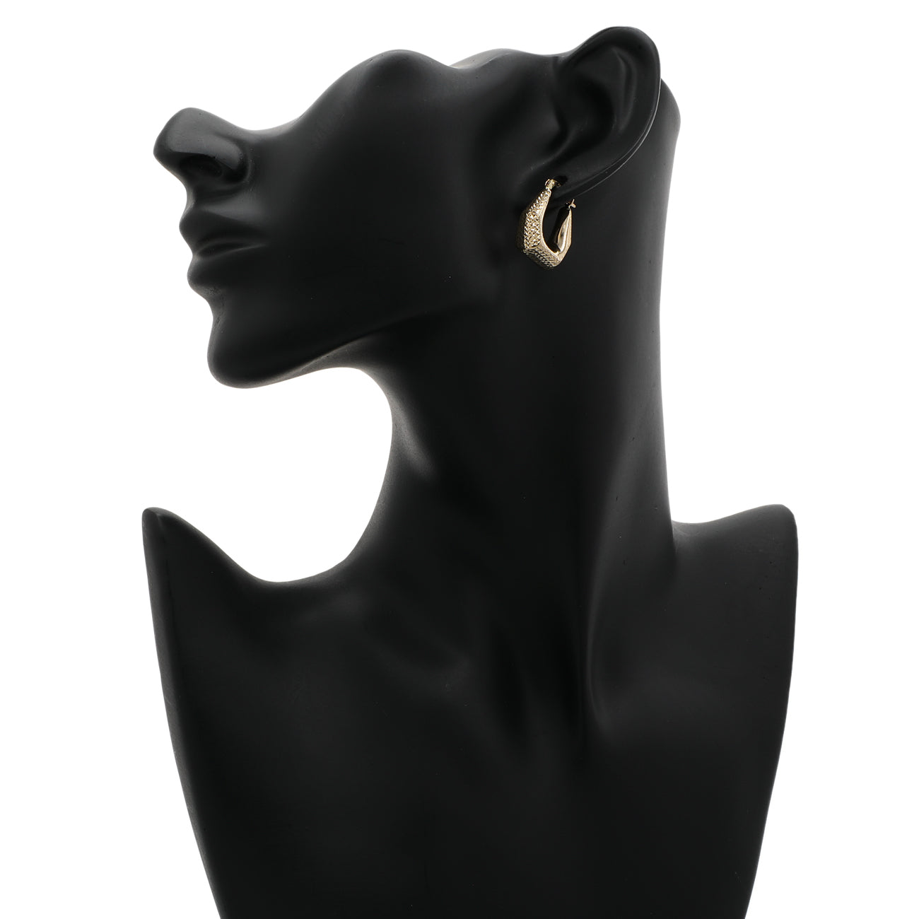 Exclusive 18K Yellow Gold Diamond Cut Bell Hoop Earrings — Back View