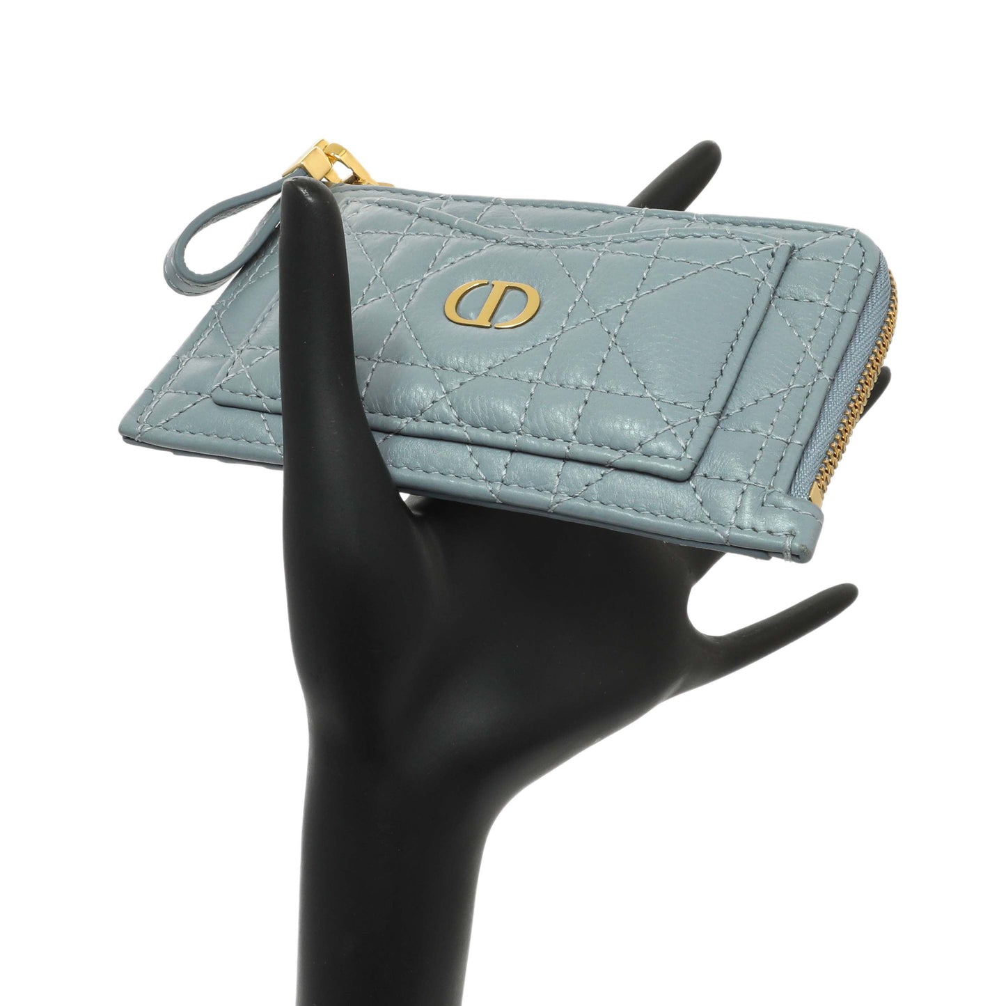 Exclusive Christian Dior Blue Supple Calfskin Cannage Caro Cosmos Zipped Card Holder — Alternate View 11