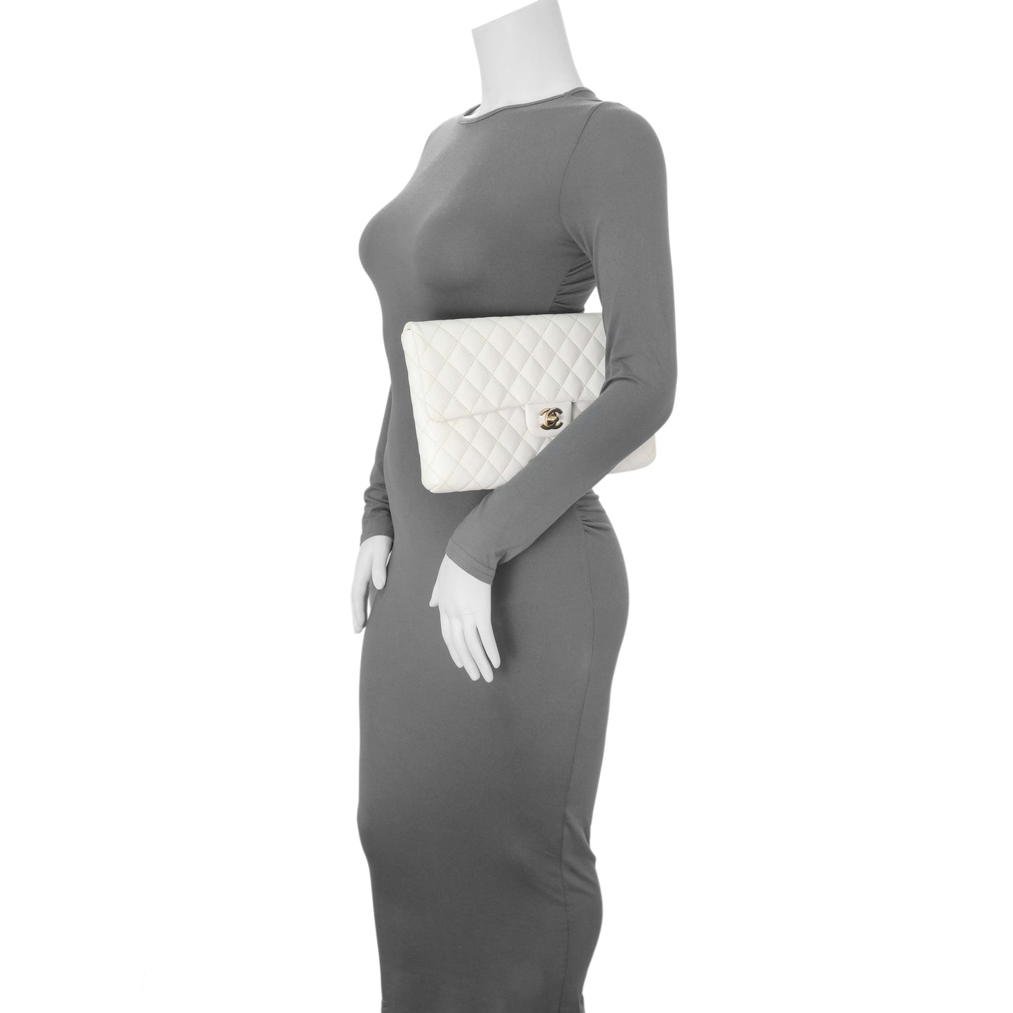 Exclusive Chanel White Quilted Caviar Flap Clutch — Alternate View 13