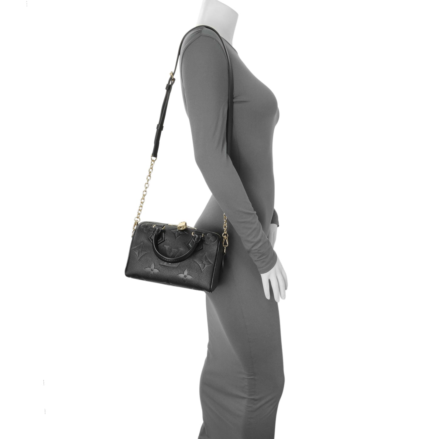 Exclusive Louis Vuitton Black Empreinte Monogram Giant Speedy Bandouliere 20 — Lifestyle View