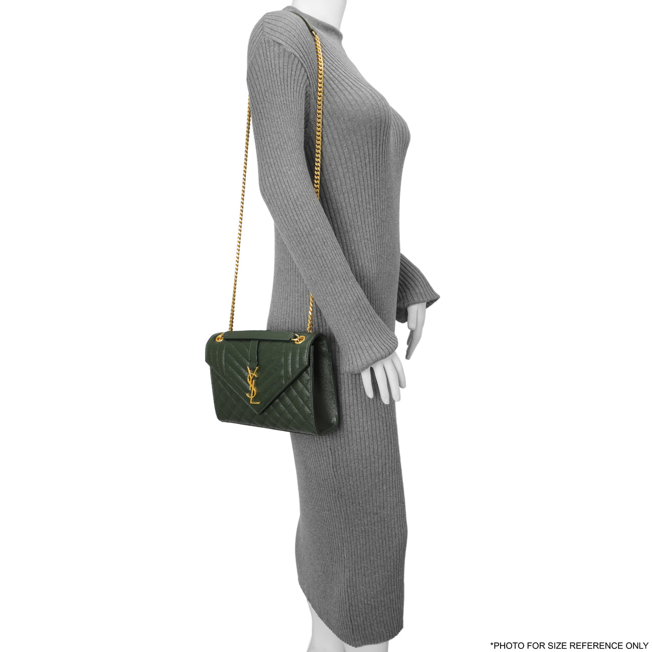 Exclusive Saint Laurent Green Grain De Poudre Matelasse Chevron Medium Triquilt Monogram Satchel — Alternate View 8