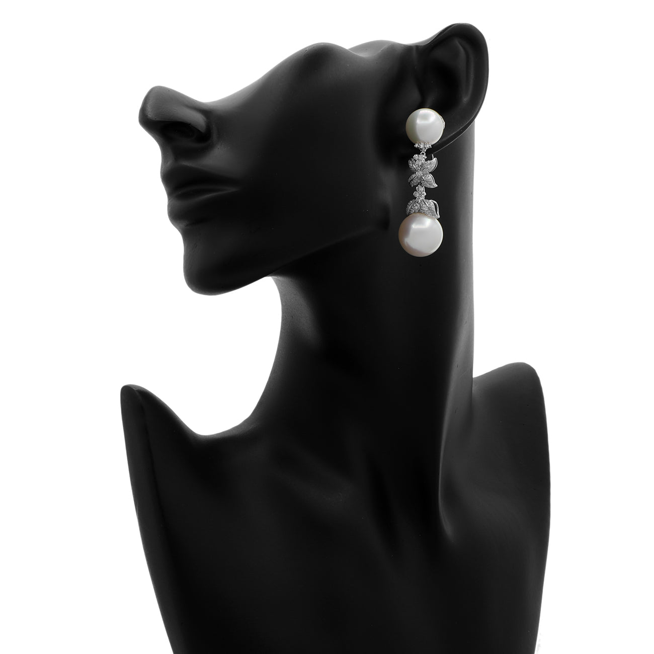 Exclusive 18K White Gold South Sea Pearl Diamond Drop Earrings — Back View