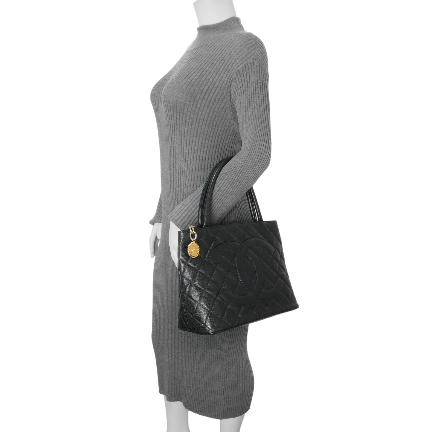 Exclusive Chanel Black Quilted Caviar Medallion Tote — Alternate View 12