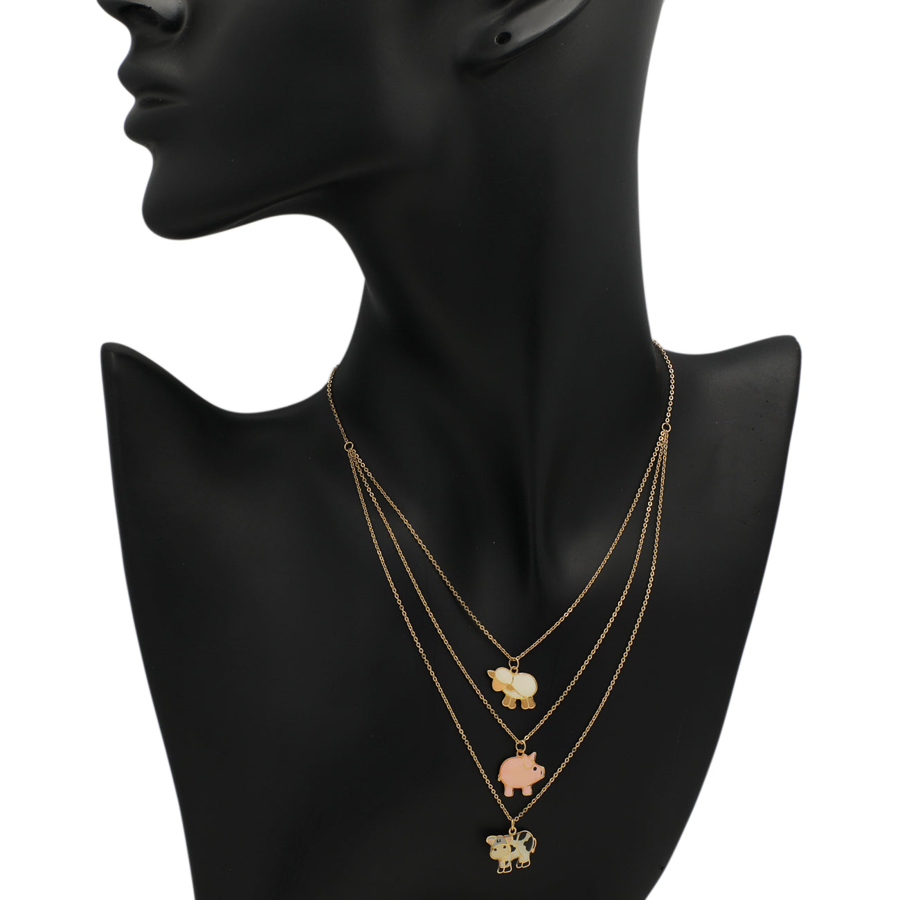 Exclusive 18K Yellow Gold Layered Animal Necklace — Back View