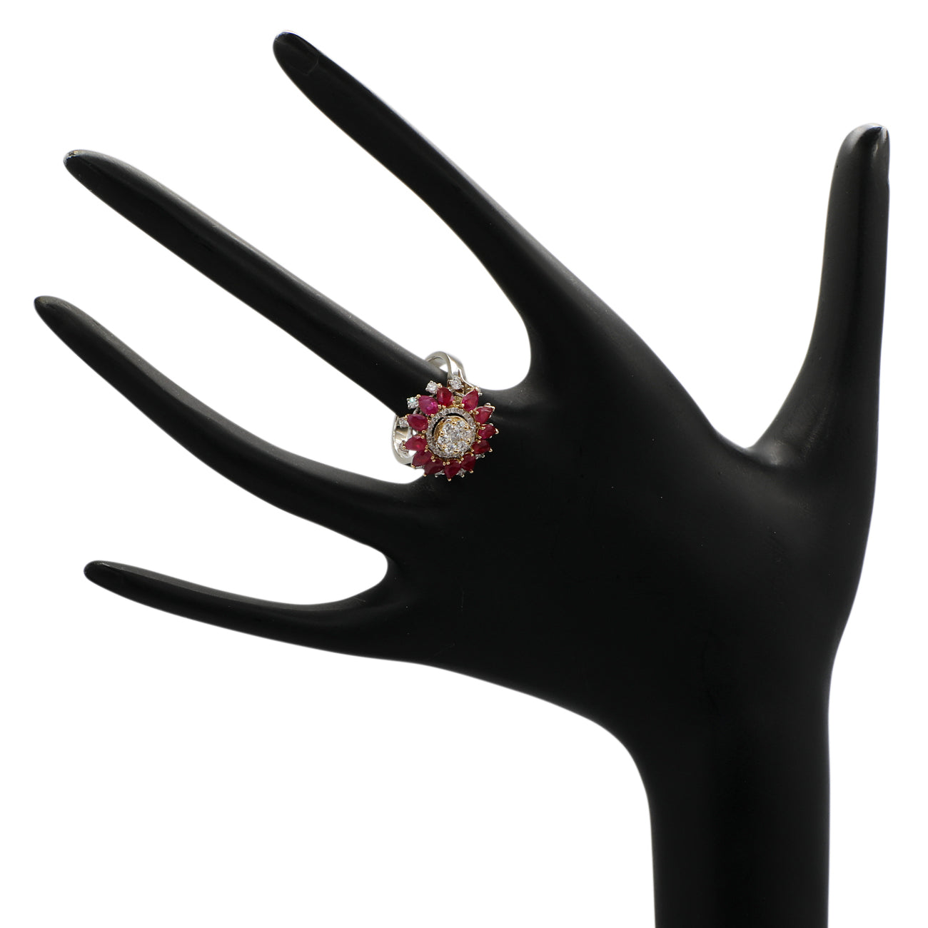 Exclusive 18K White Gold 2.52 Carat Ruby Diamond Blossom Ring — 5.75 — Top View