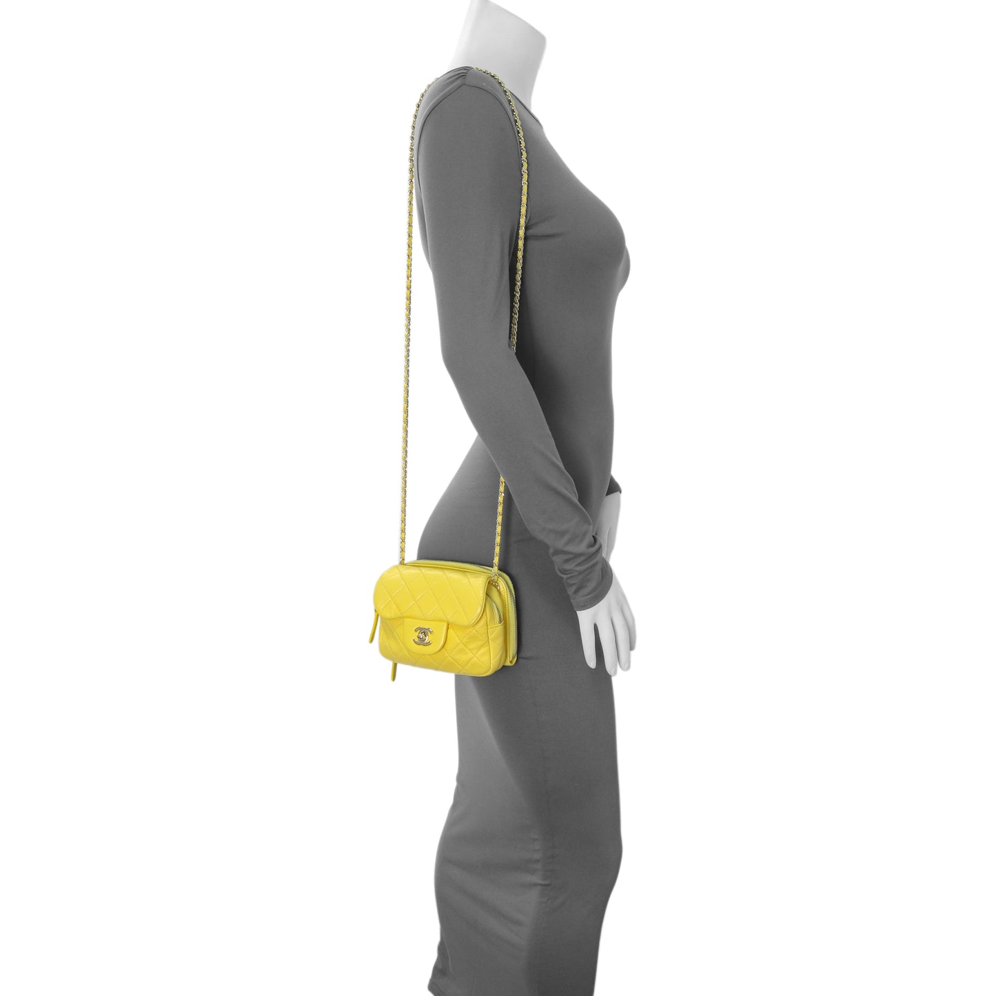 Exclusive Chanel Yellow Quilted Calfskin Mini Chain Flap — Alternate View 14