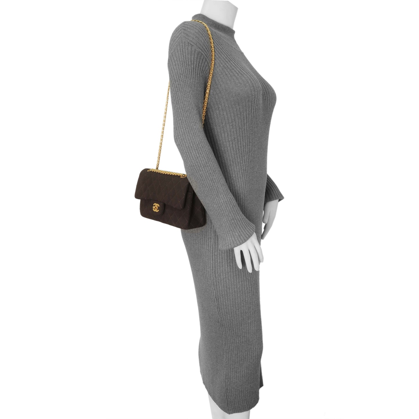 Exclusive Chanel Brown Quilted Jersey Small Double Flap — Alternate View 7