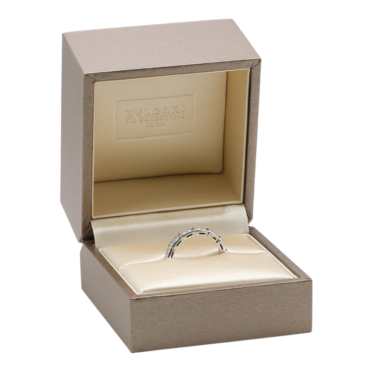 Exclusive Bulgari 18K White Gold Diamond Serpenti Viper Ring — Top View