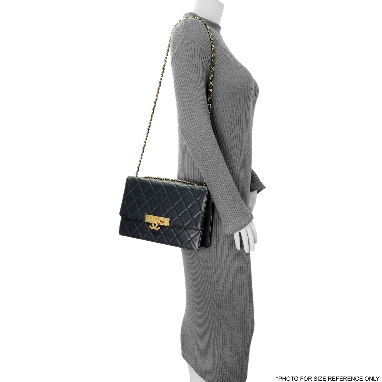 Exclusive Chanel Navy Quilted Lambskin Large Golden Class Flap — Alternate View 13