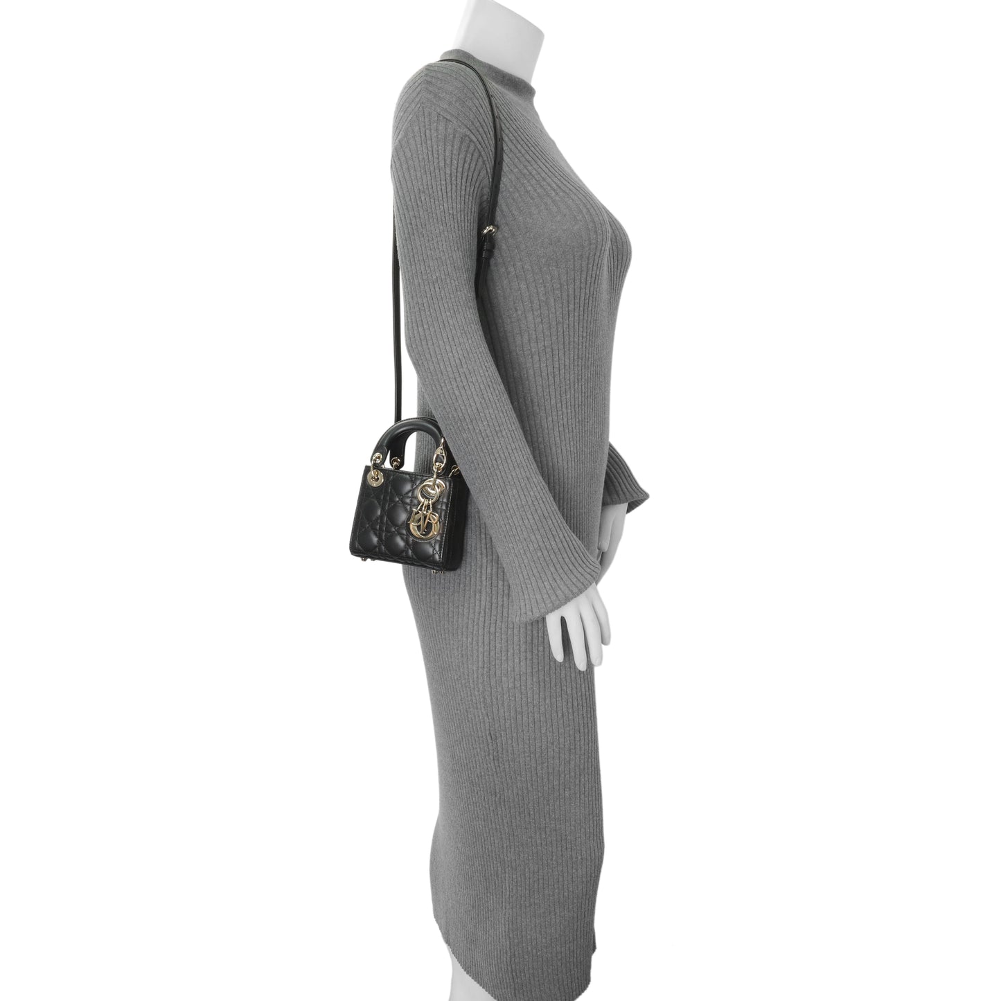 Exclusive Christian Dior Black Lambskin Cannage Micro Lady Dior — Alternate View 7