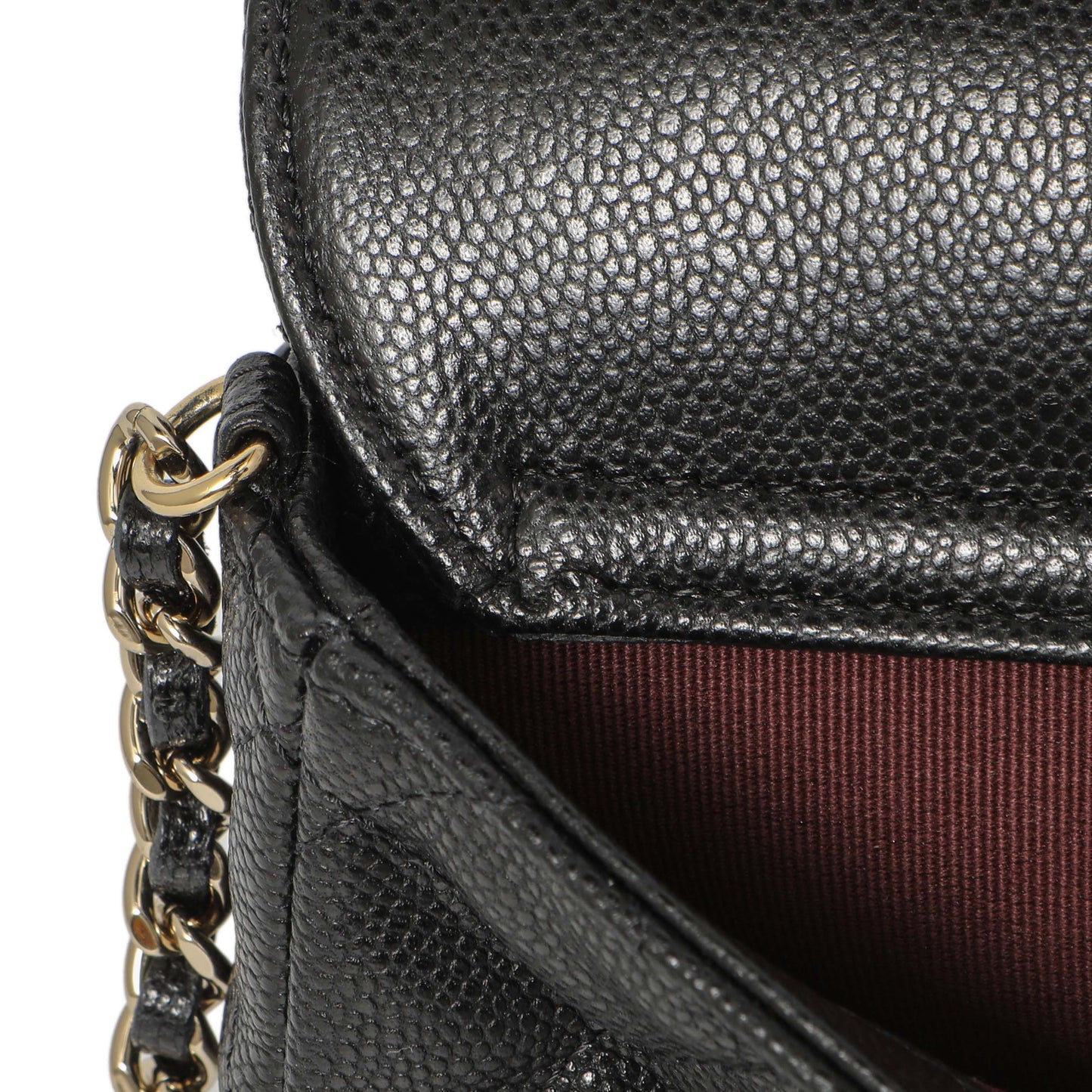 Exclusive Chanel Black Caviar Quilted Flap Phone Holder With Chain — Alternate View 8