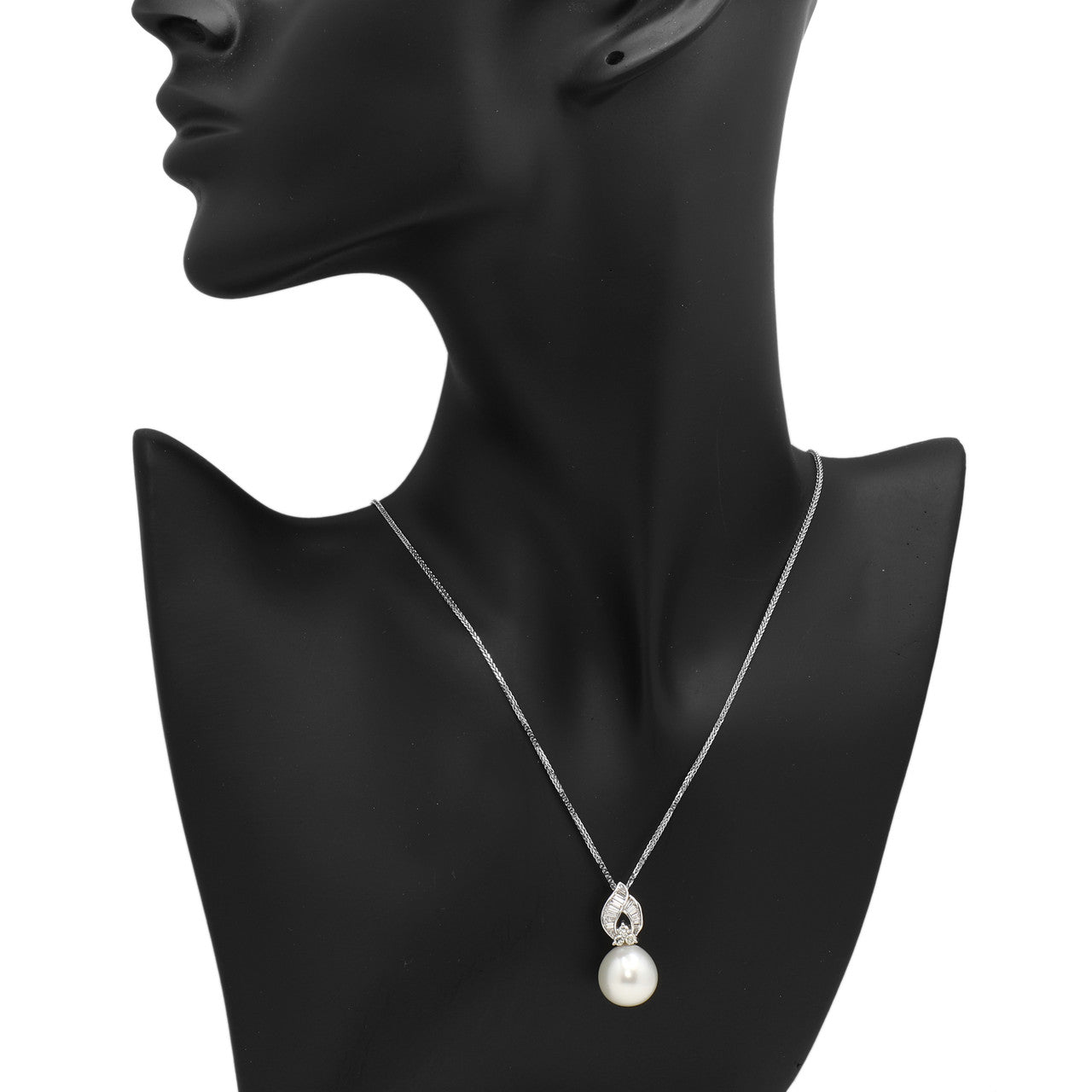 Exclusive 18K White Gold 0.72 Carat Diamond South Sea Pearl Pendant Necklace — Back View