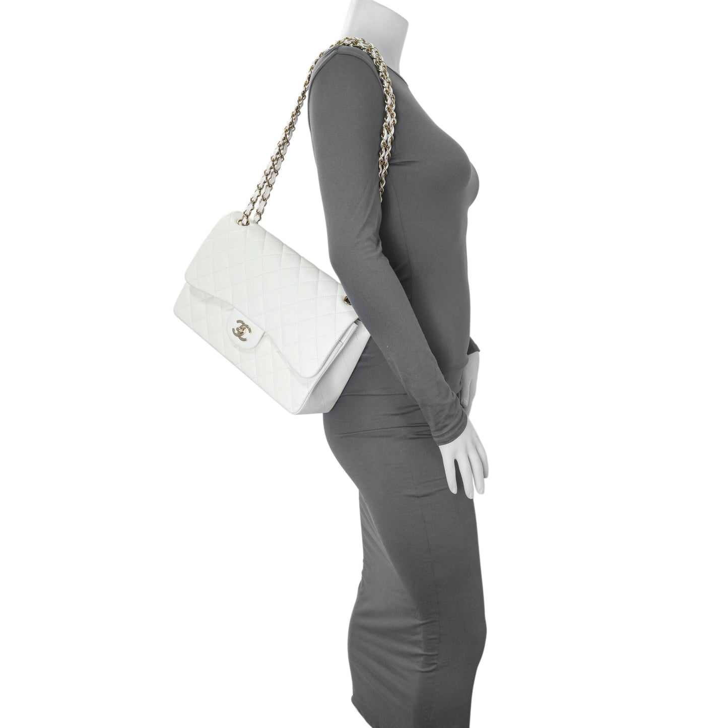 Exclusive Chanel White Quilted Caviar Jumbo Double Flap — Alternate View 7
