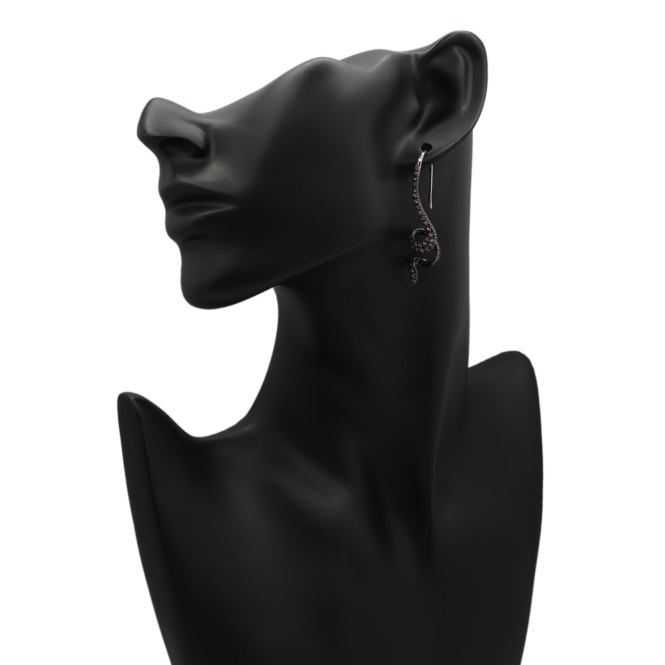 Exclusive 14K Black Gold 3.12 Carat Pink Sapphire Coiled Serpentine Earrings — Back View