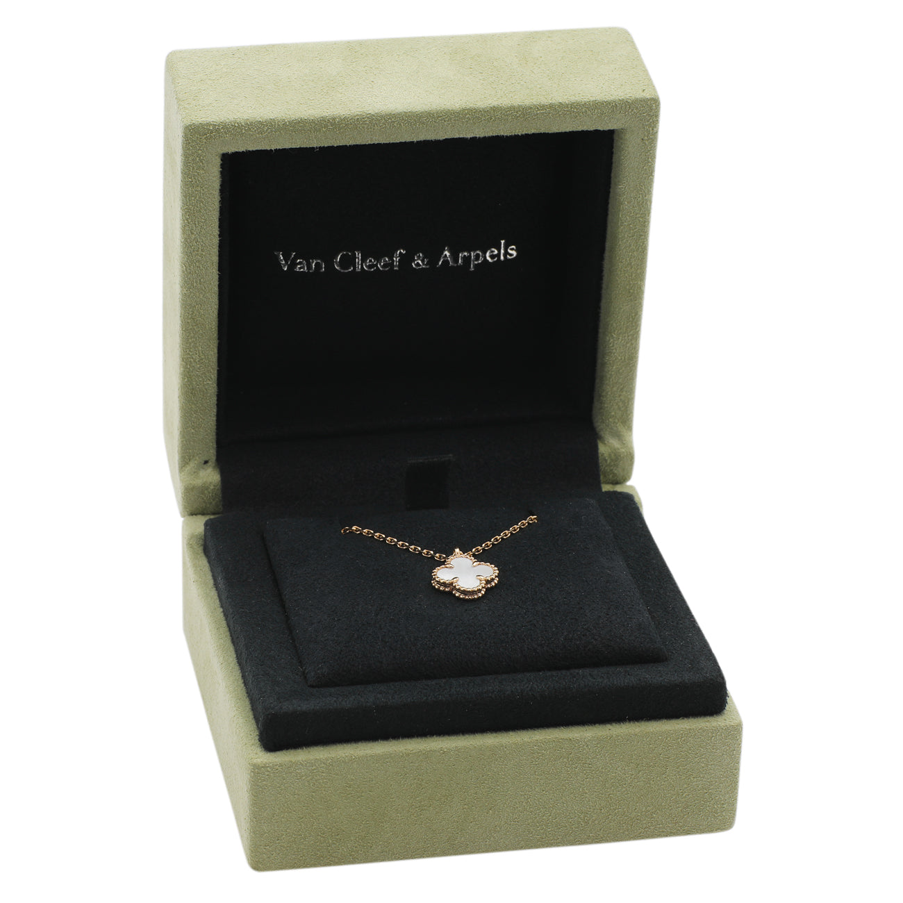 Exclusive Van Cleef & Arpels 18K Yellow Gold Mother of Pearl Sweet Alhambra Pendant Necklace — Detail View