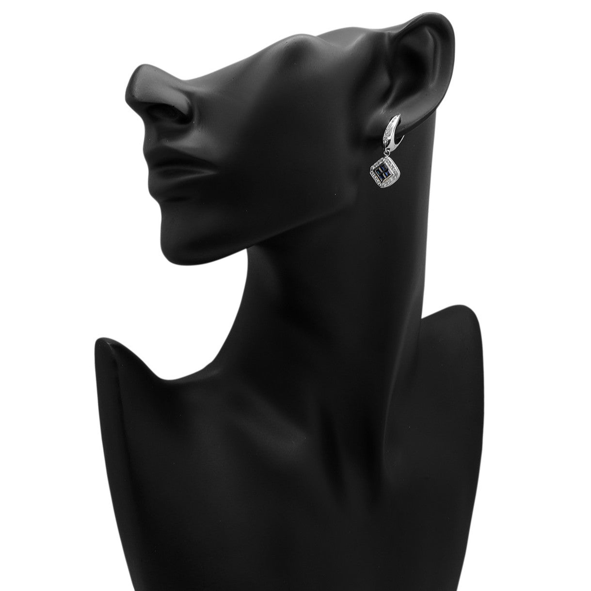 Exclusive 18K White Gold 0.96 Carat Sapphire Earrings — Back View
