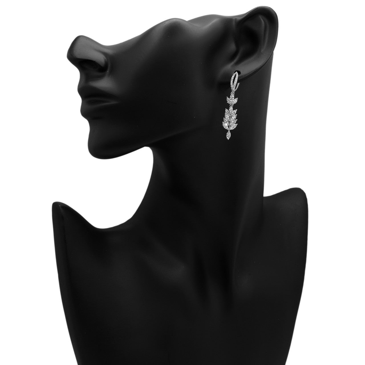 Exclusive 18K White Gold 4.17 Carat Foliate Drop Diamond Earrings — Back View