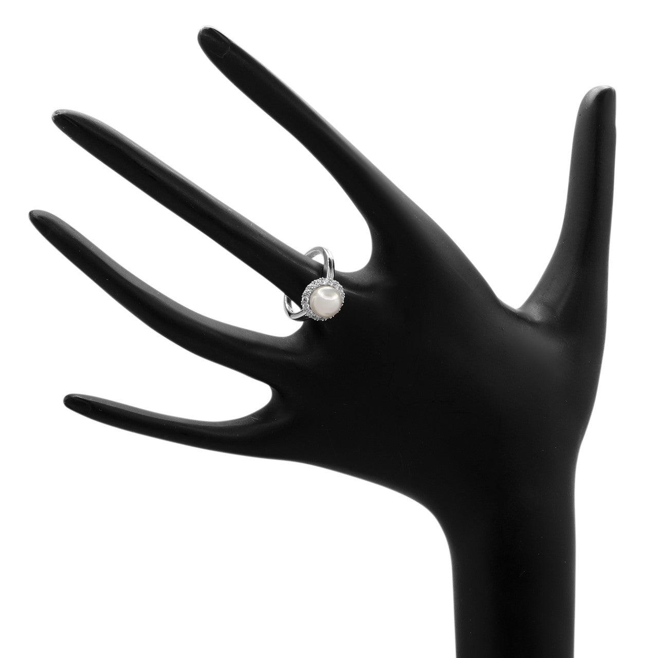 Exclusive 18K White Gold 0.32 Carat Diamond Akoya Pearl Ring — 3.75 — Top View