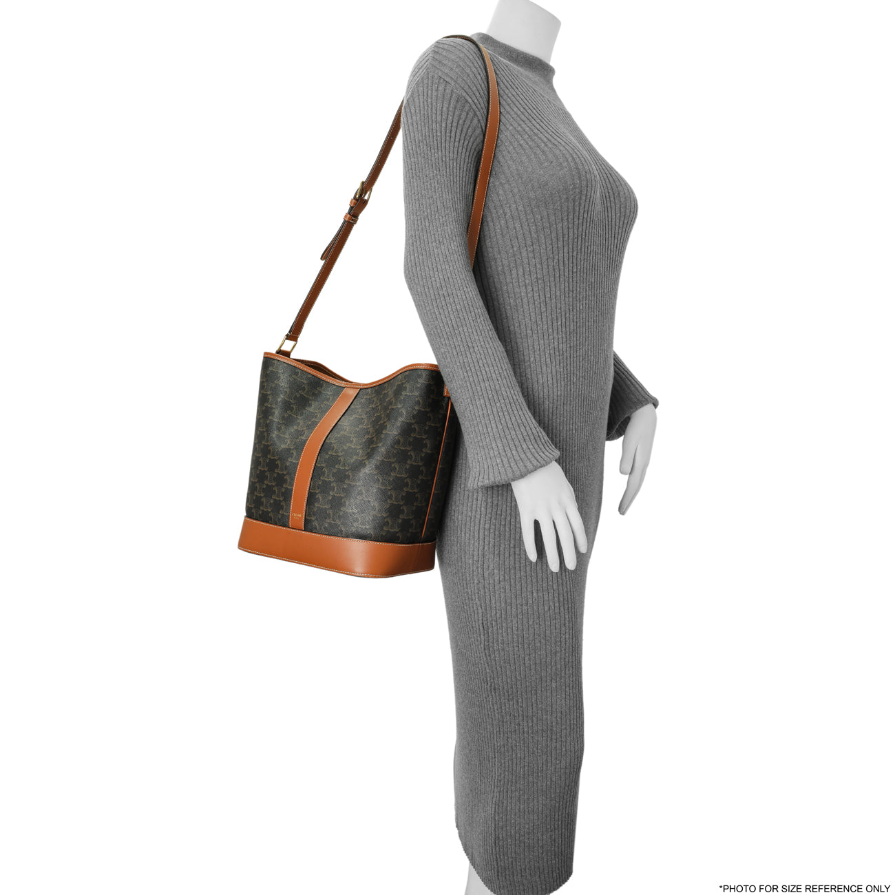Exclusive Celine Tan Triomphe Canvas Calfskin Medium Bucket Bag — Alternate View 13