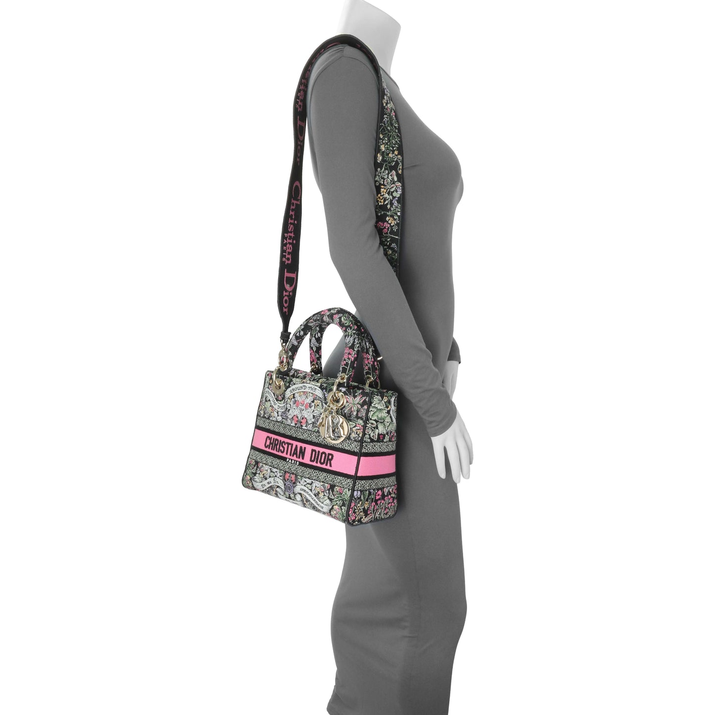 Exclusive Christian Dior Black Pink Embroidered Medium Lady D-Lite — Alternate View 7