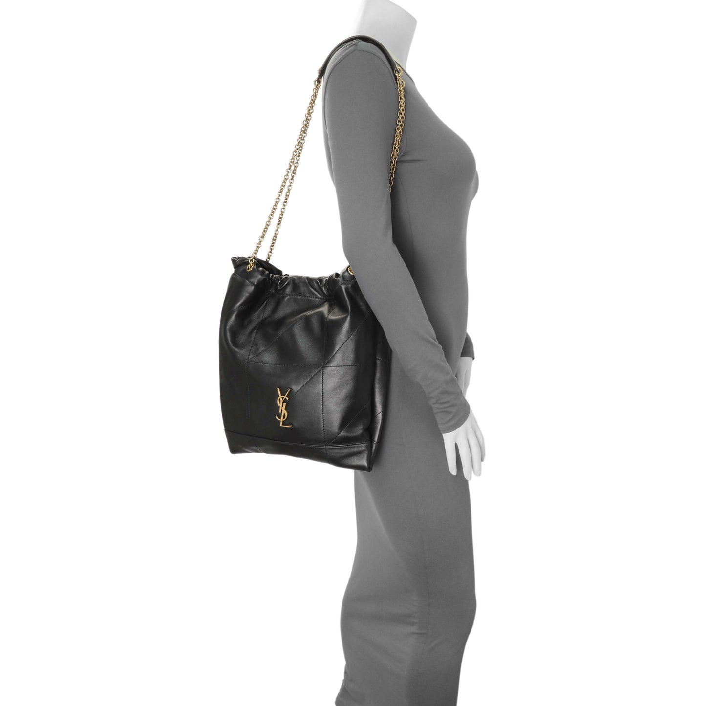 Exclusive Saint Laurent Black Lambskin Matelasse Monogram Large Jamie 4.3 Pochon — Alternate View 7