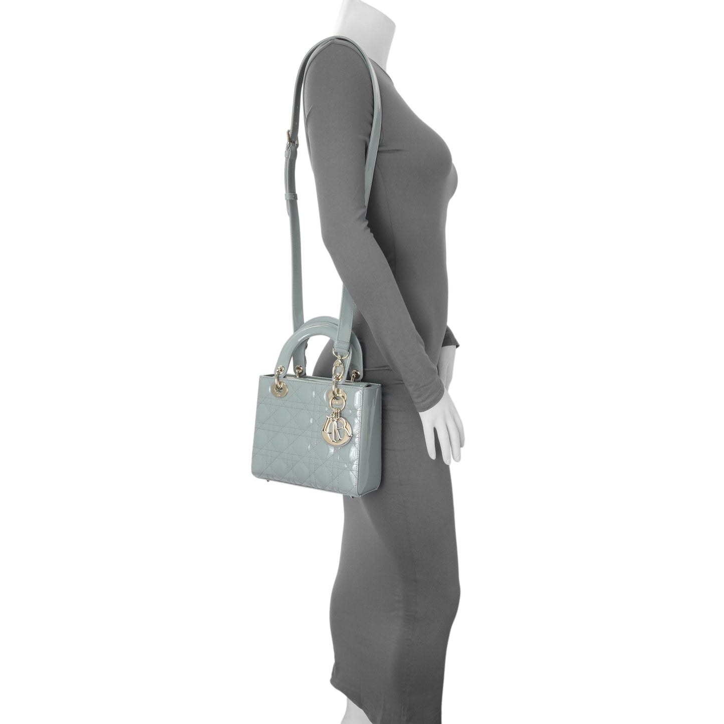 Exclusive Christian Dior Grey Patent Cannage Small Lady Dior — Alternate View 7