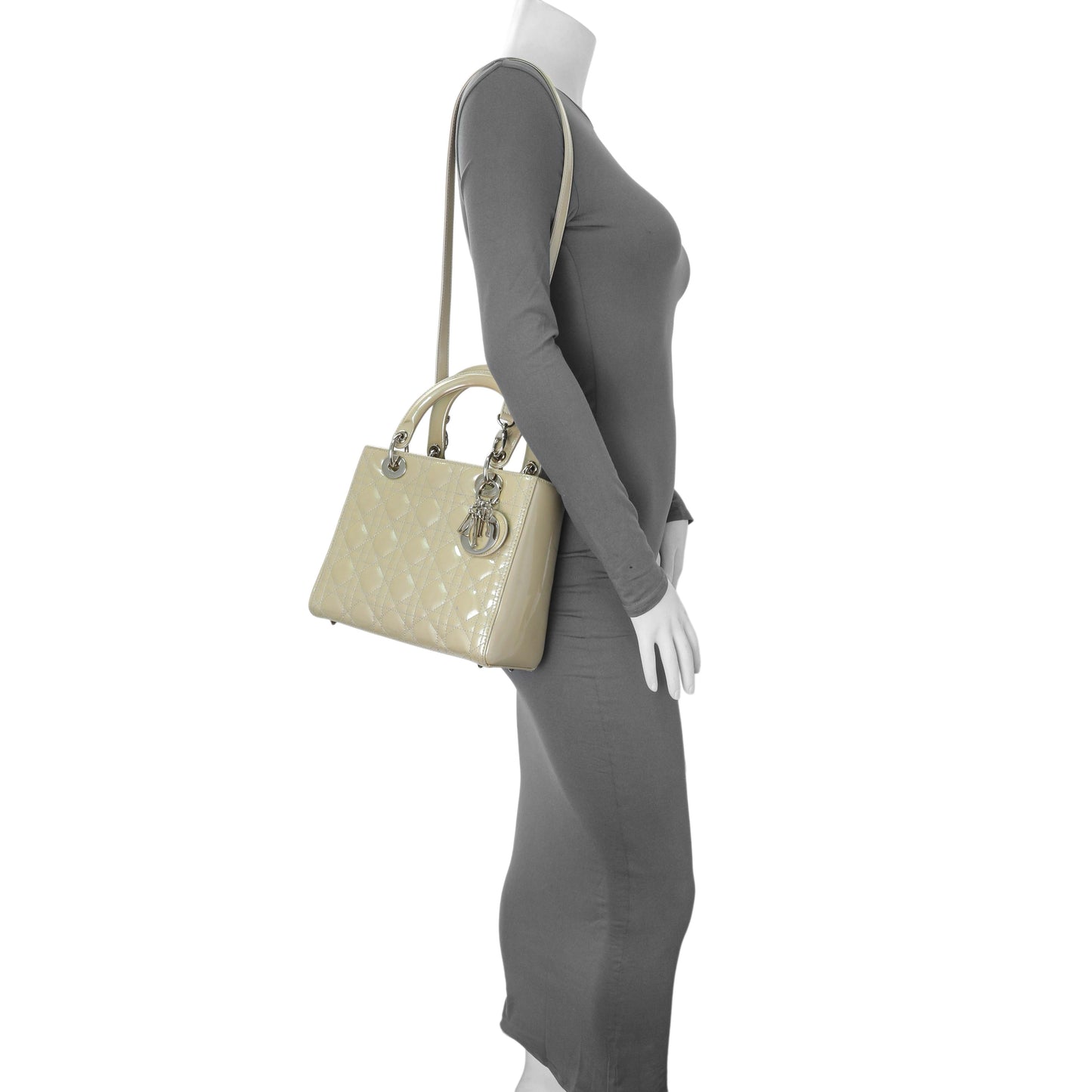 Exclusive Christian Dior Metallic Grey Patent Cannage Medium Lady Dior — Alternate View 13