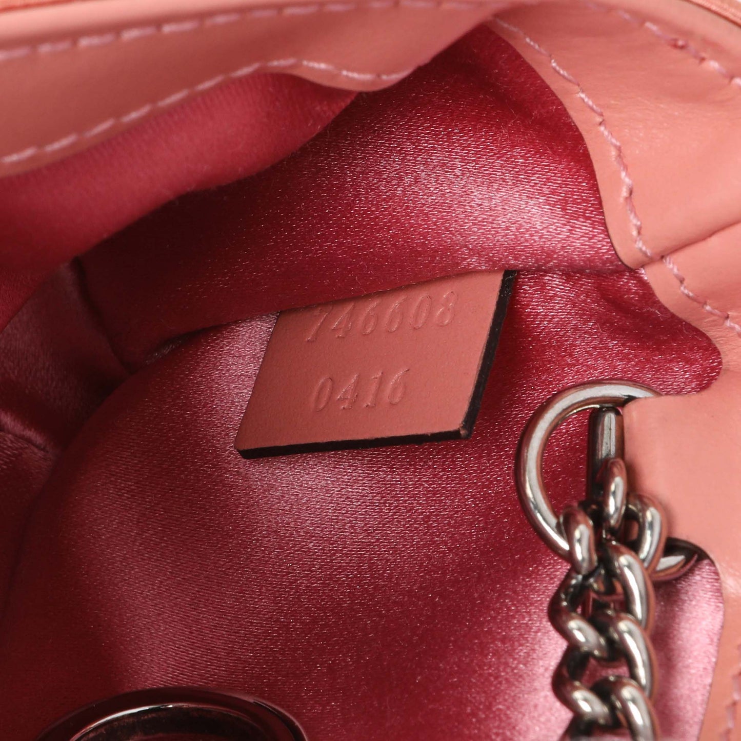Exclusive Gucci Blush Moire Fabric Mini GG Marmont Crystal Chain Belt Bag — Lifestyle View