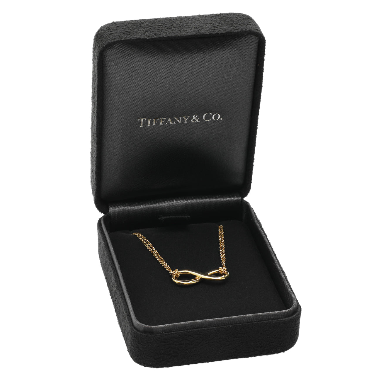 Exclusive Tiffany & Co. 18K Yellow Gold Infinity Double Chain Pendant Necklace — Detail View