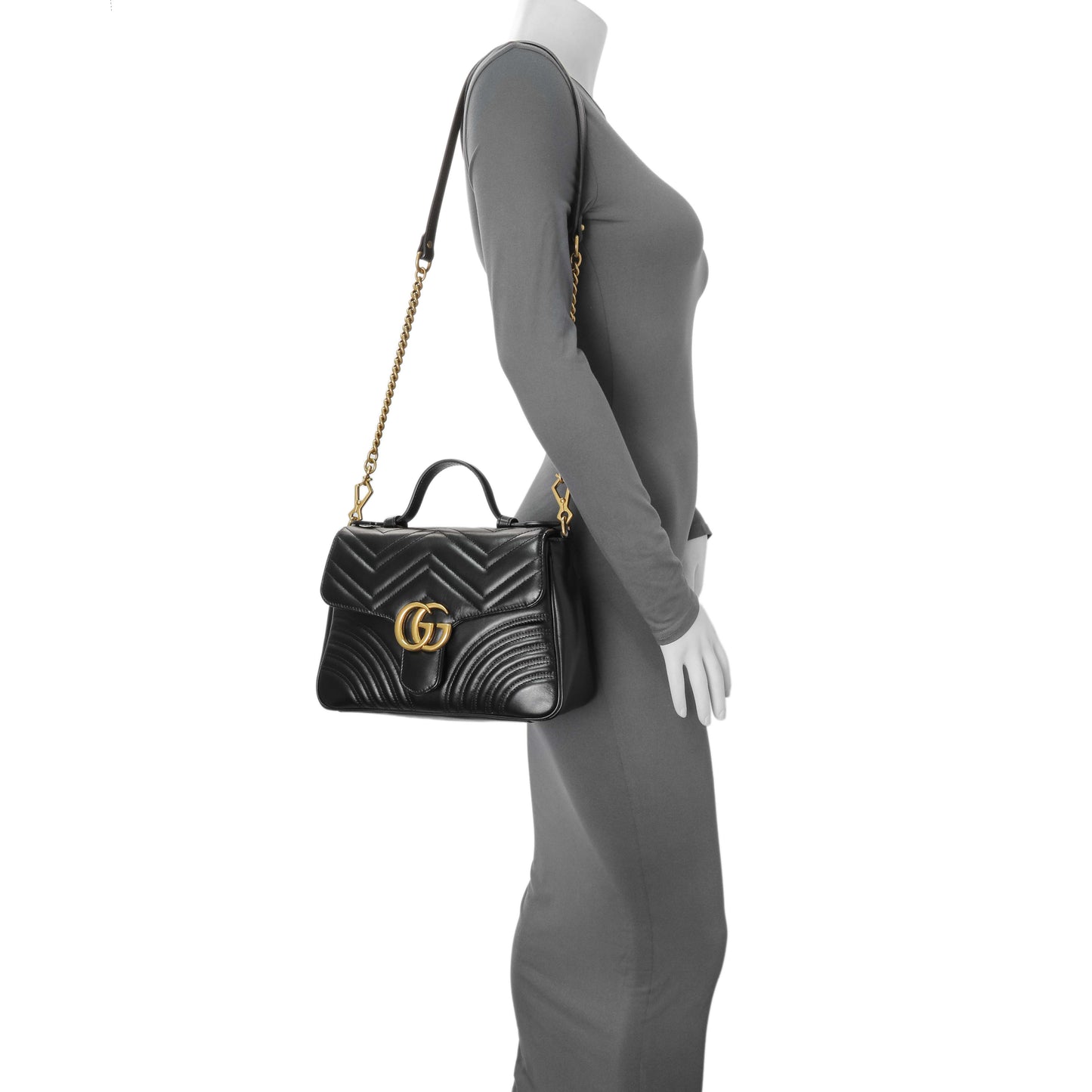 Exclusive Gucci Black Calfskin Matelasse Small GG Marmont Top Handle Shoulder Bag — Alternate View 7