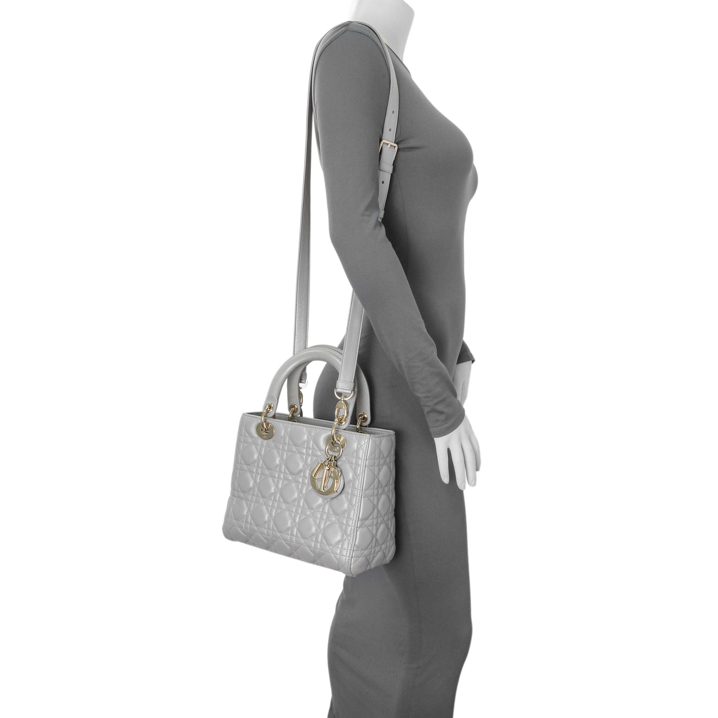 Exclusive Christian Dior Grey Lambskin Cannage Medium Lady Dior — Alternate View 13