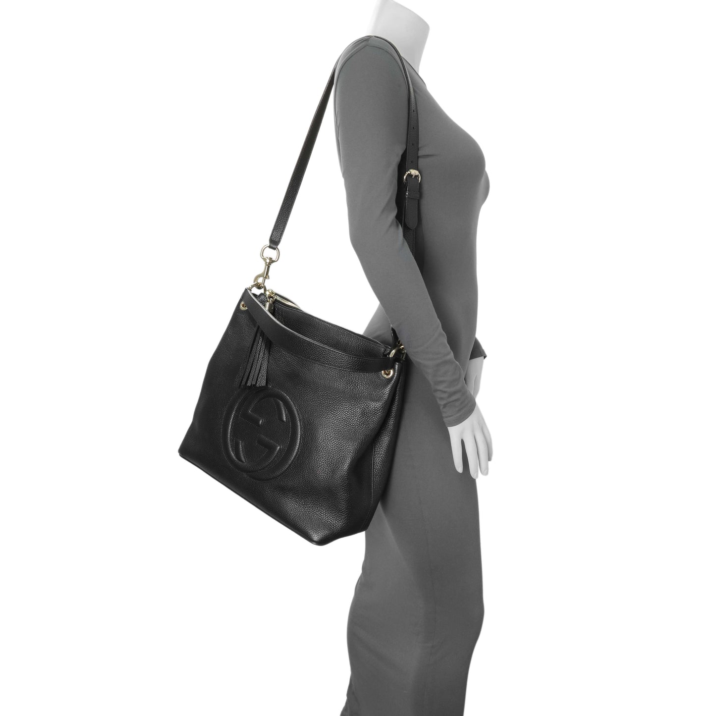 Exclusive Gucci Black Pebbled Calfskin Large Soho Hobo — Alternate View 7